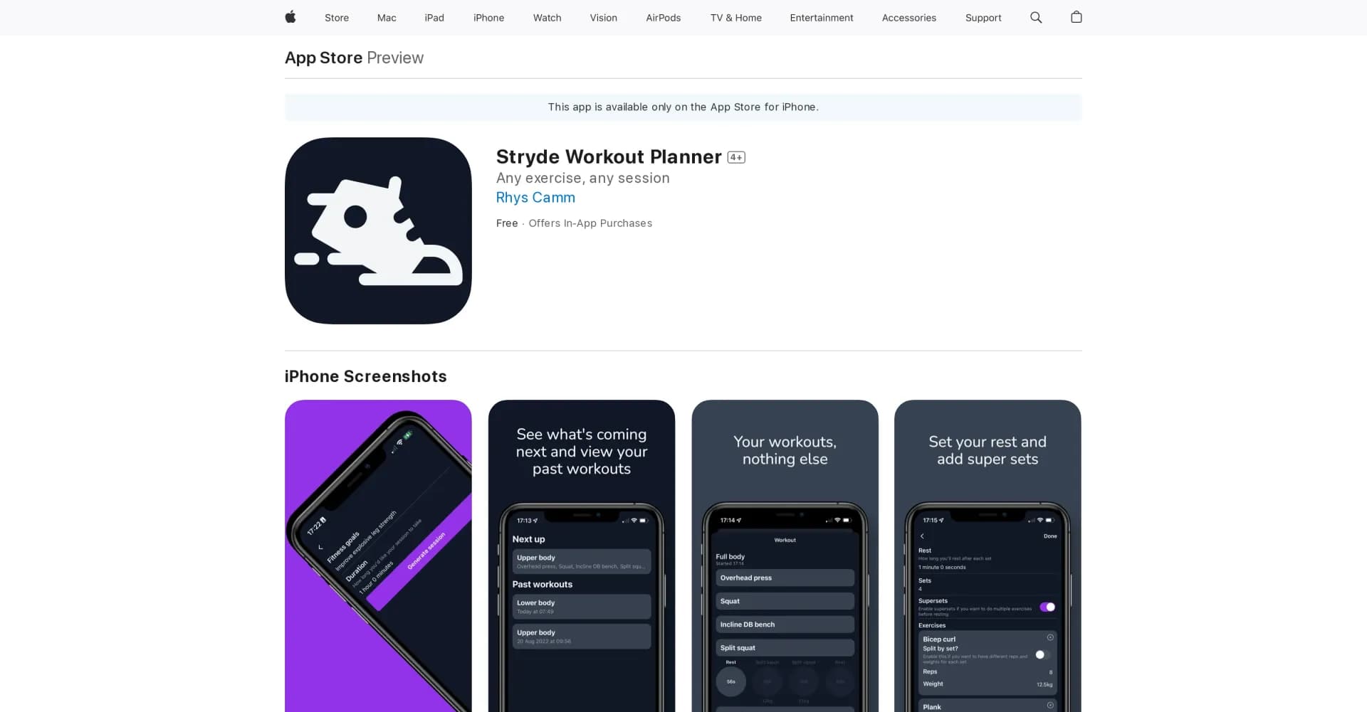 Stryde Workout Planner homepage screenshot — Plan your workouts with Stryde.