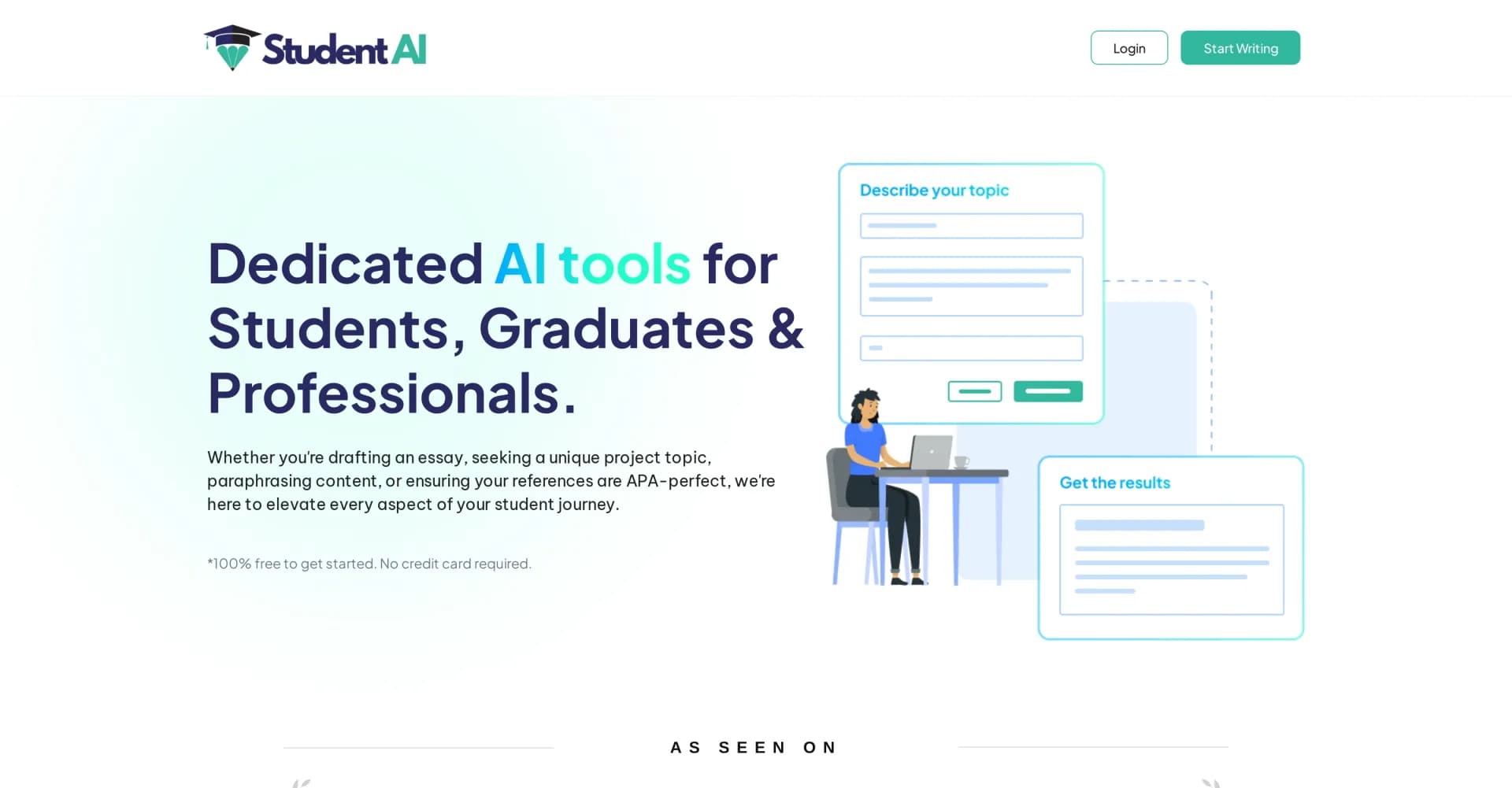 Student AI homepage screenshot — Elevate your studies with AI-powered academic tools.