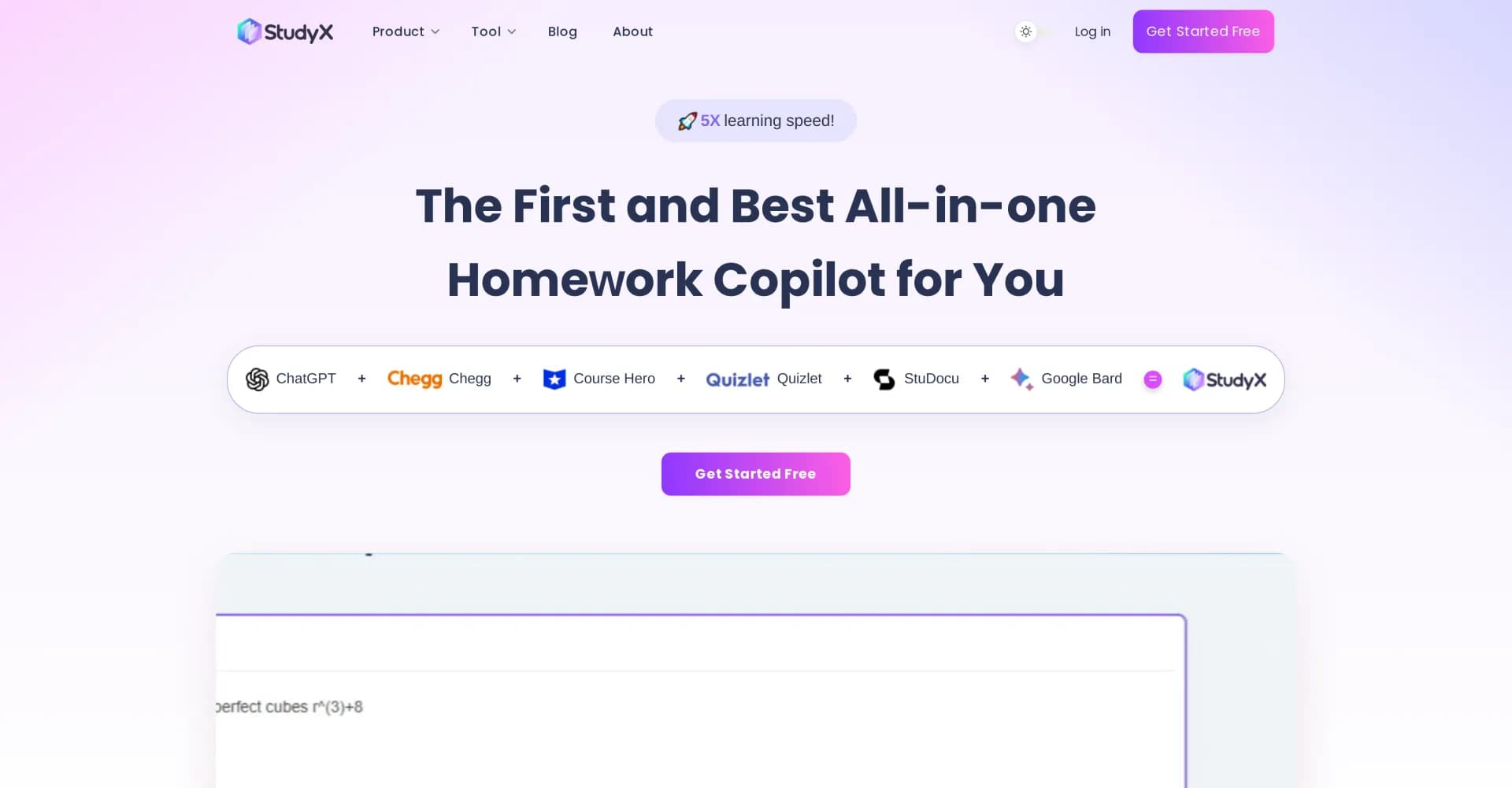 StudyX homepage screenshot — Your all-in-one homework copilot