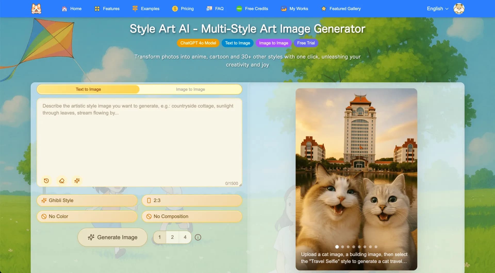 Style Art AI homepage screenshot — Transform images into any style instantly.