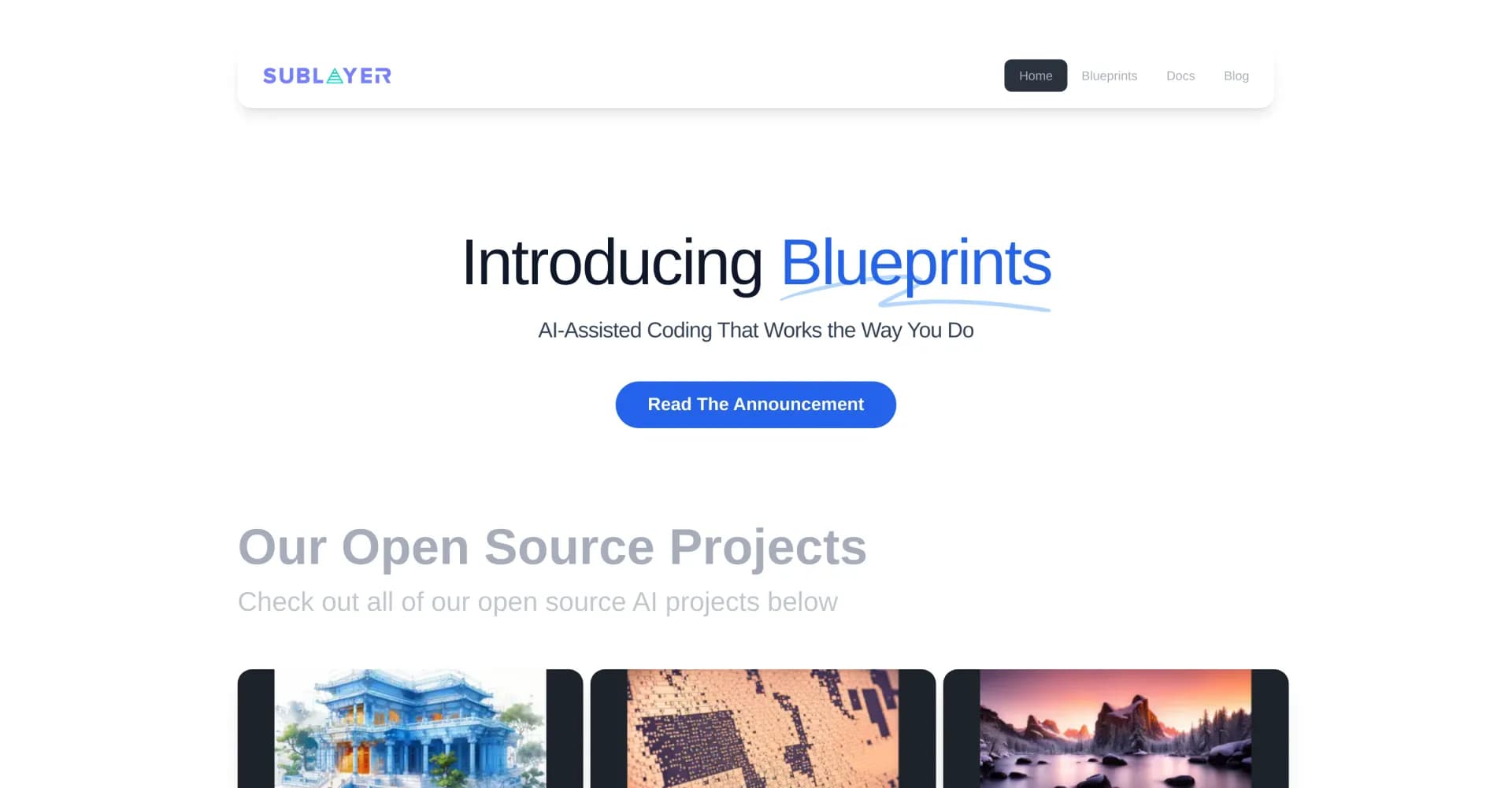 Sublayer homepage screenshot — Bring Generative AI to Your Product Development Process
