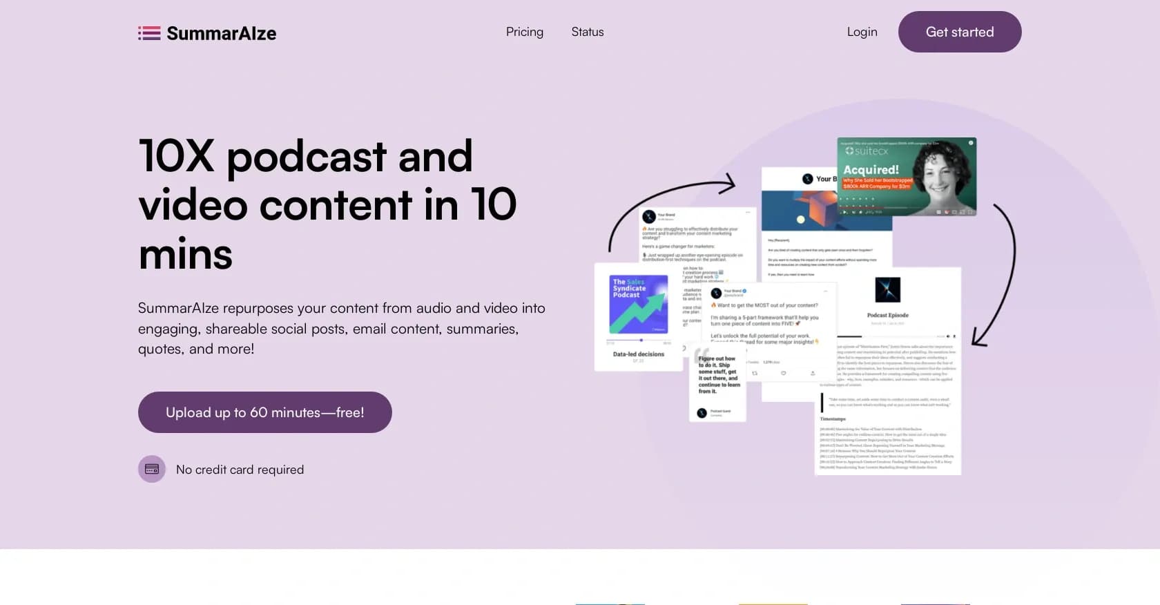 SummarAIze homepage screenshot — Efficient repurposing of content.