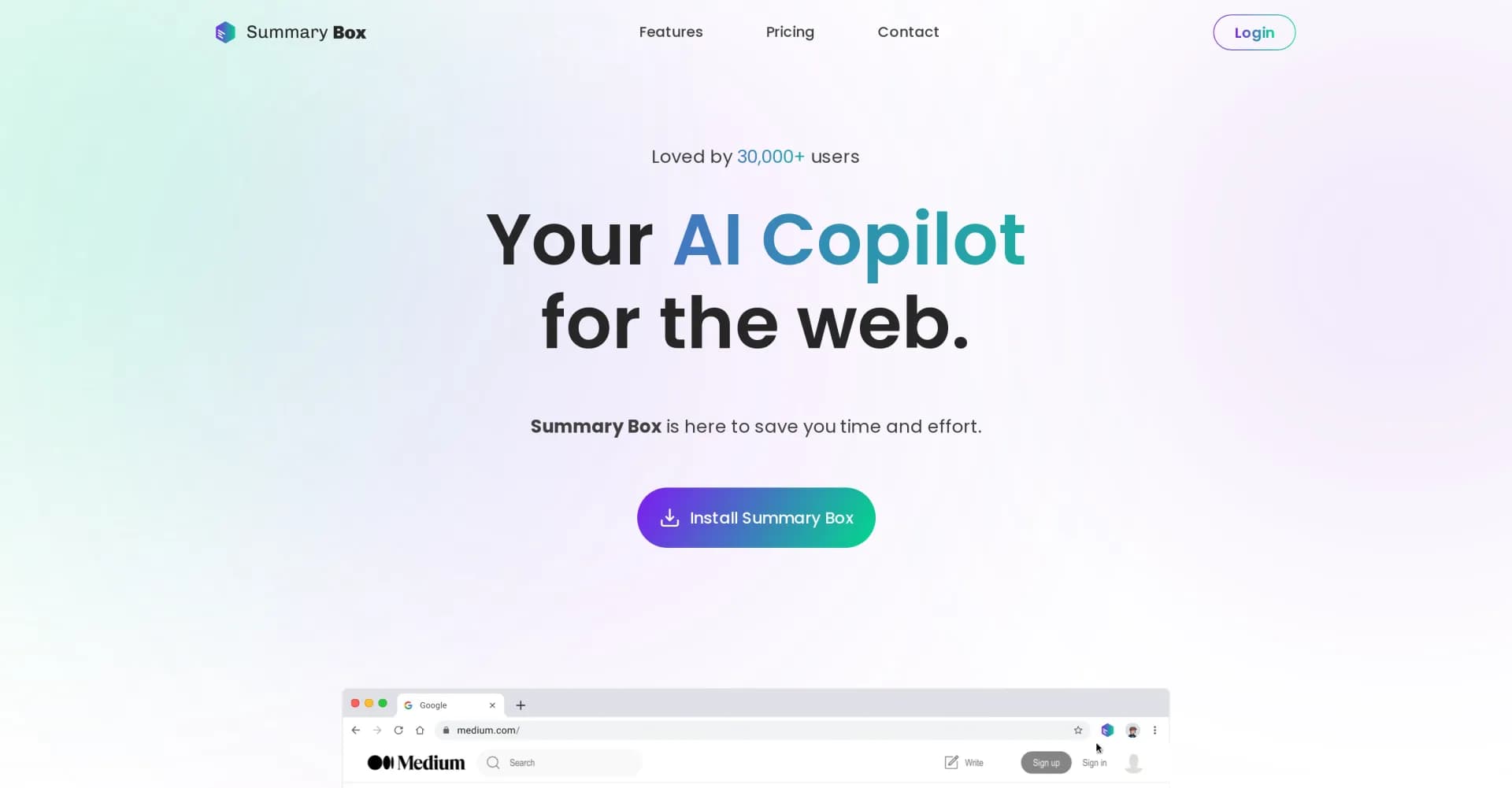 Summary Box homepage screenshot — Your AI Copilot for the web.
