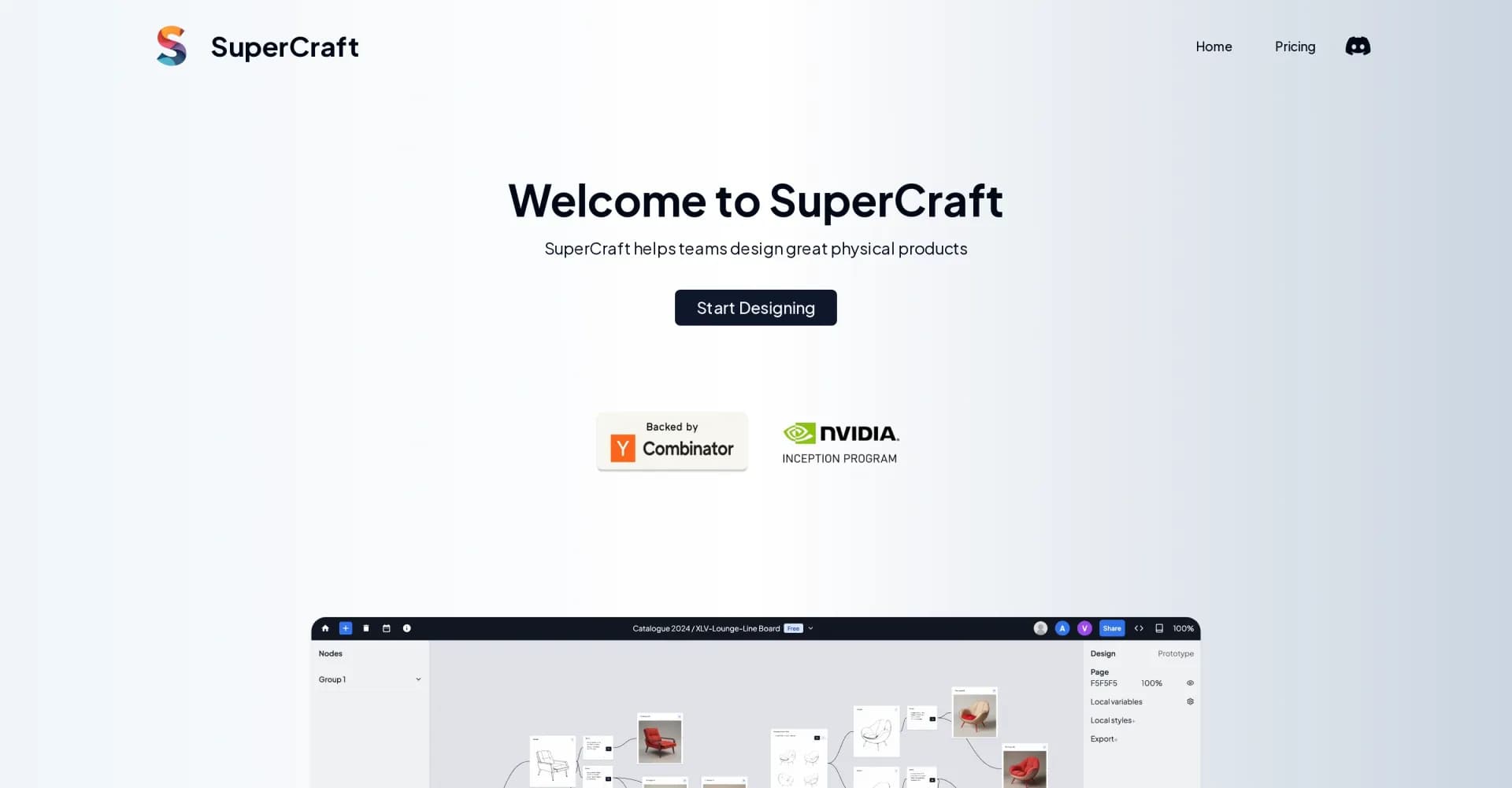SuperCraft homepage screenshot — Design Physical Products with AI