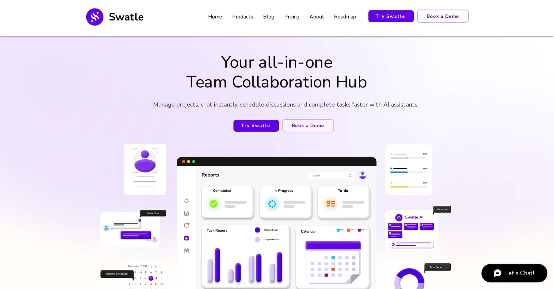 Swatle homepage screenshot — Your all-in-one AI-powered team collaboration hub.