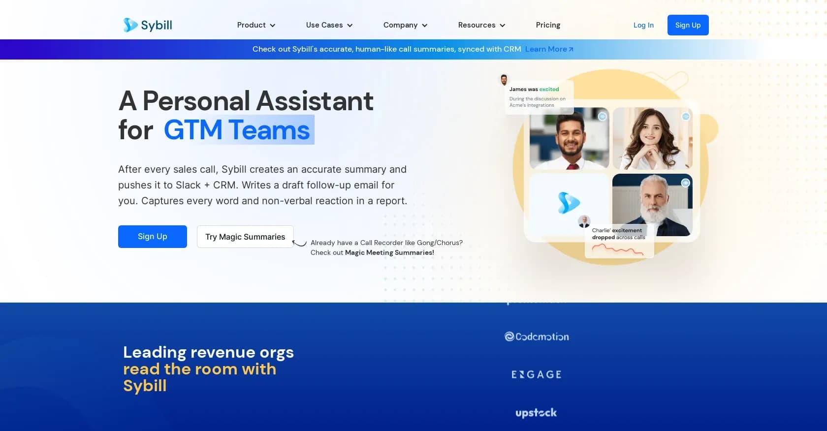 Sybill homepage screenshot — Boost sales with AI-powered buyer insights.