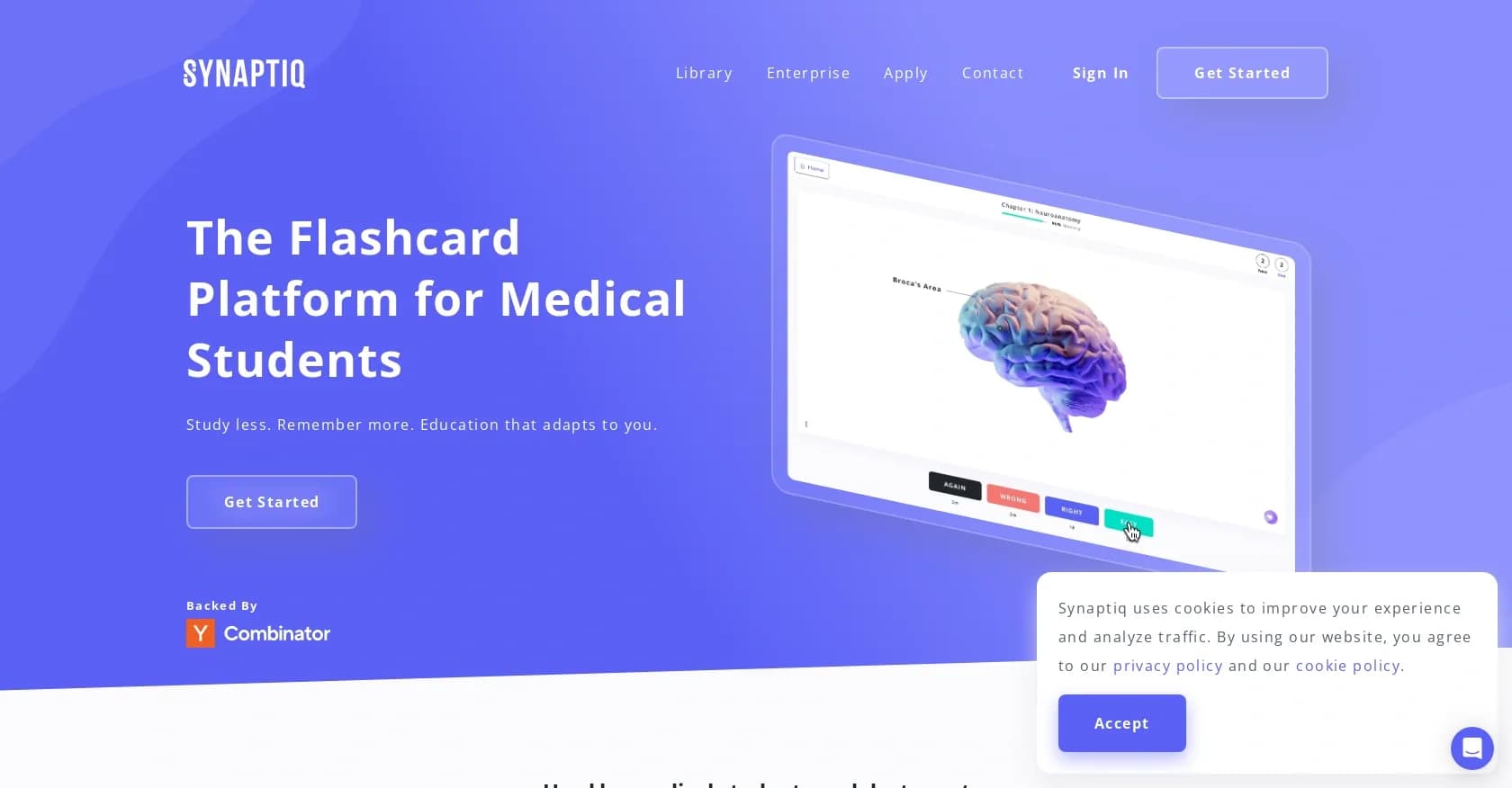 Synaptiq homepage screenshot — Ace exams with AI-powered spaced repetition.
