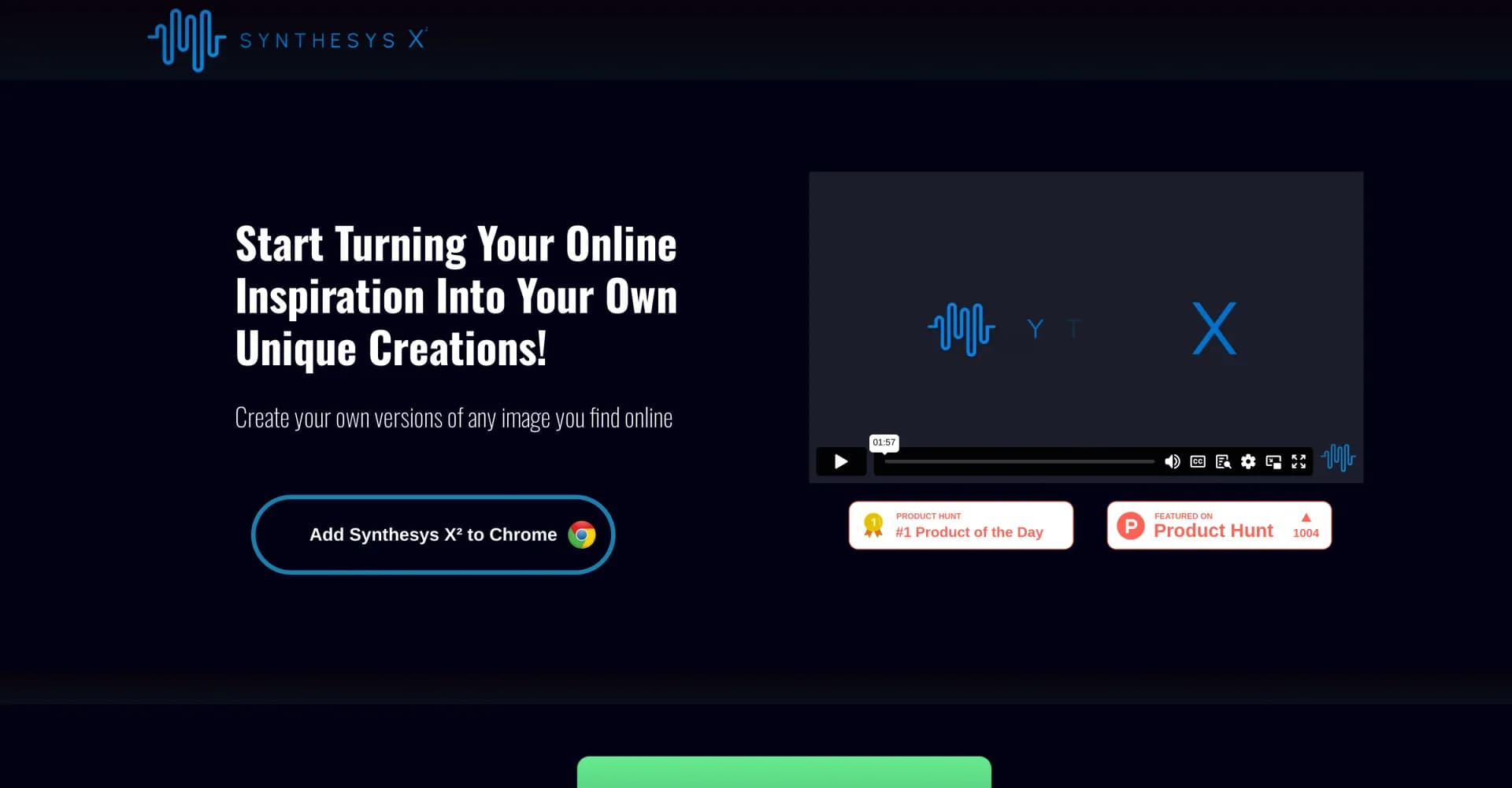 Synthesys X homepage screenshot — Create unique versions of any online image.