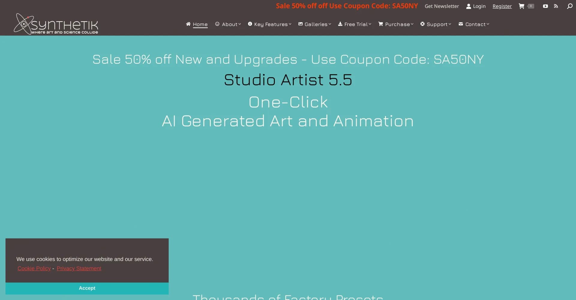 Synthetik homepage screenshot — Automatically paint and animate with one click