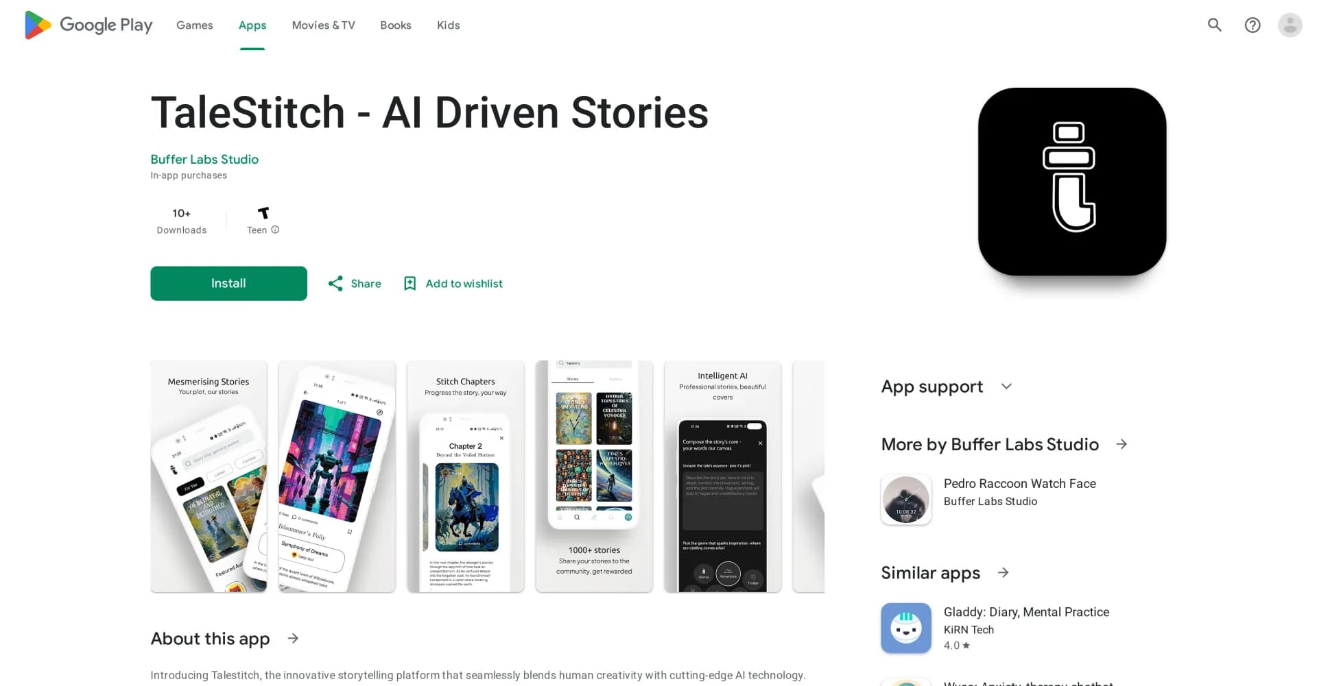 TaleStitch homepage screenshot — Craft and share captivating AI-powered stories.