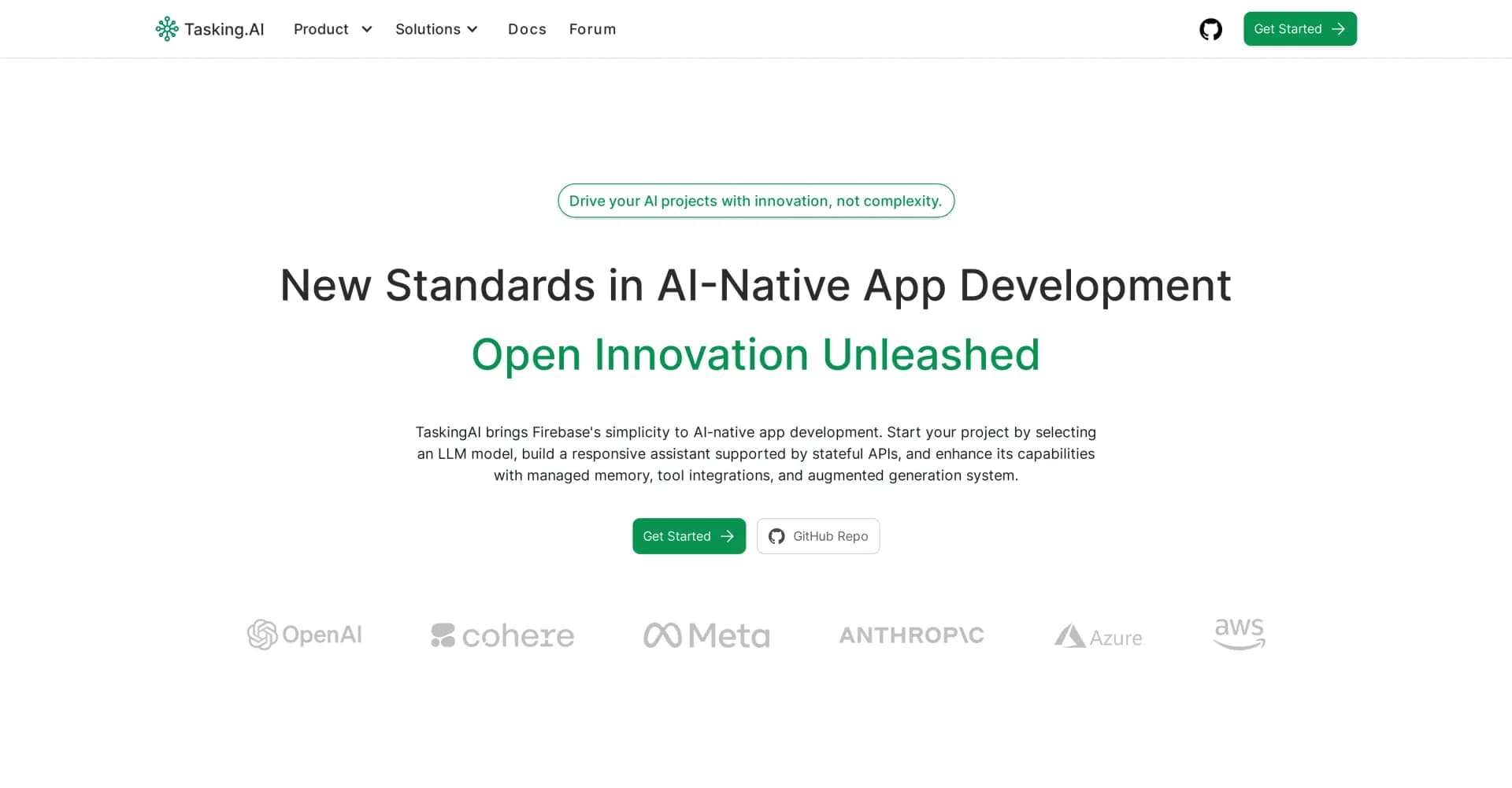 TaskingAI homepage screenshot — Set new standards in AI-native app development.