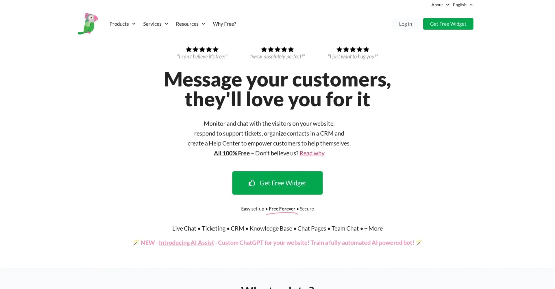 Tawk homepage screenshot — Free live chat for your website.