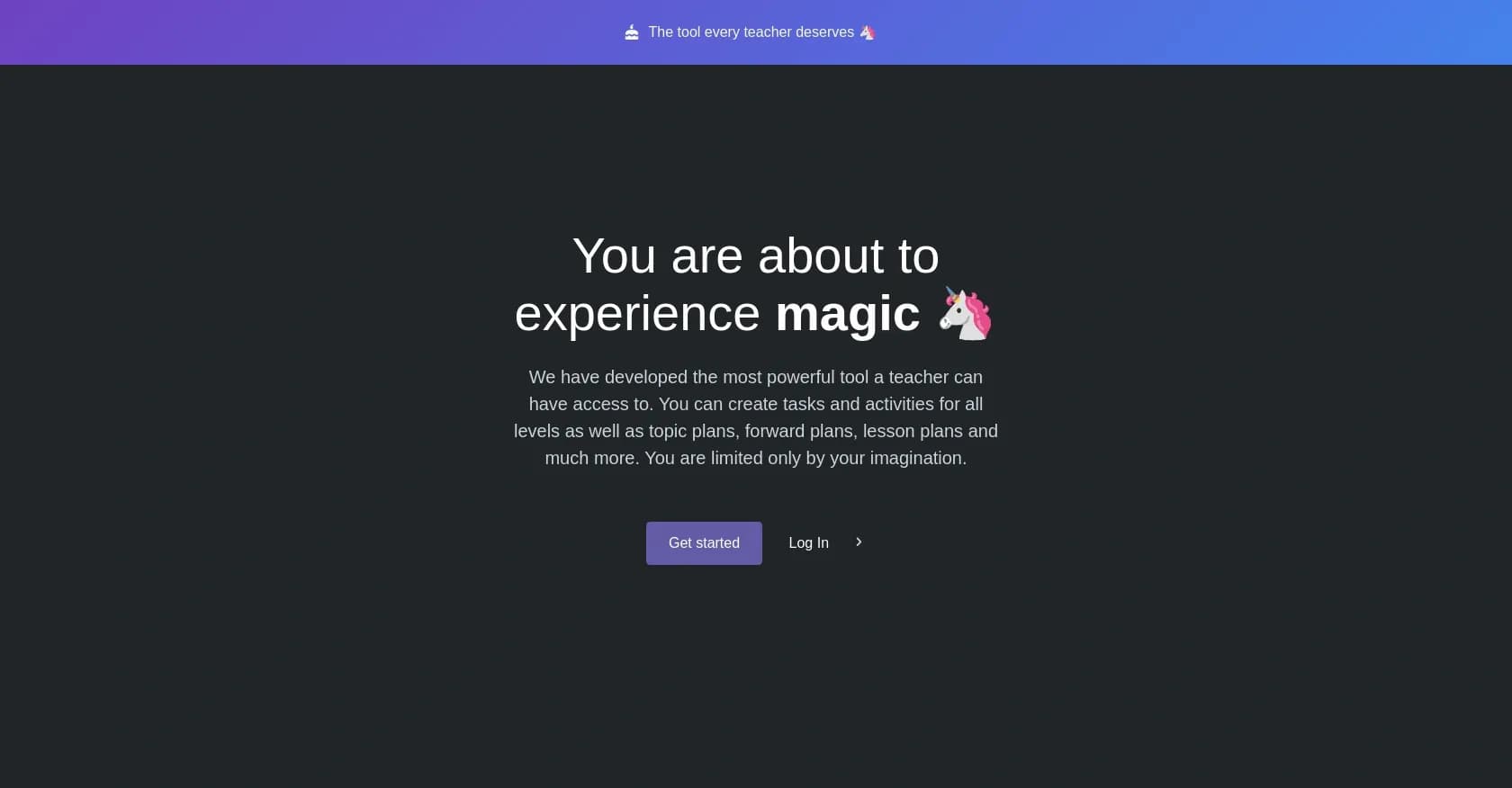 Teacherbot homepage screenshot — Create teaching content instantly with AI magic.