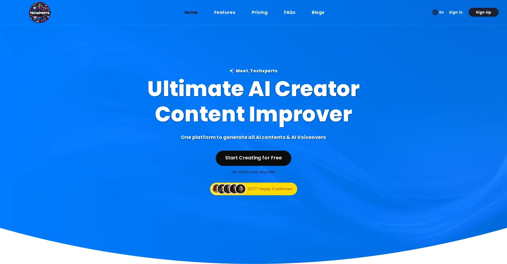 Techxperts homepage screenshot — Your gateway to cutting-edge AI image and text generation se