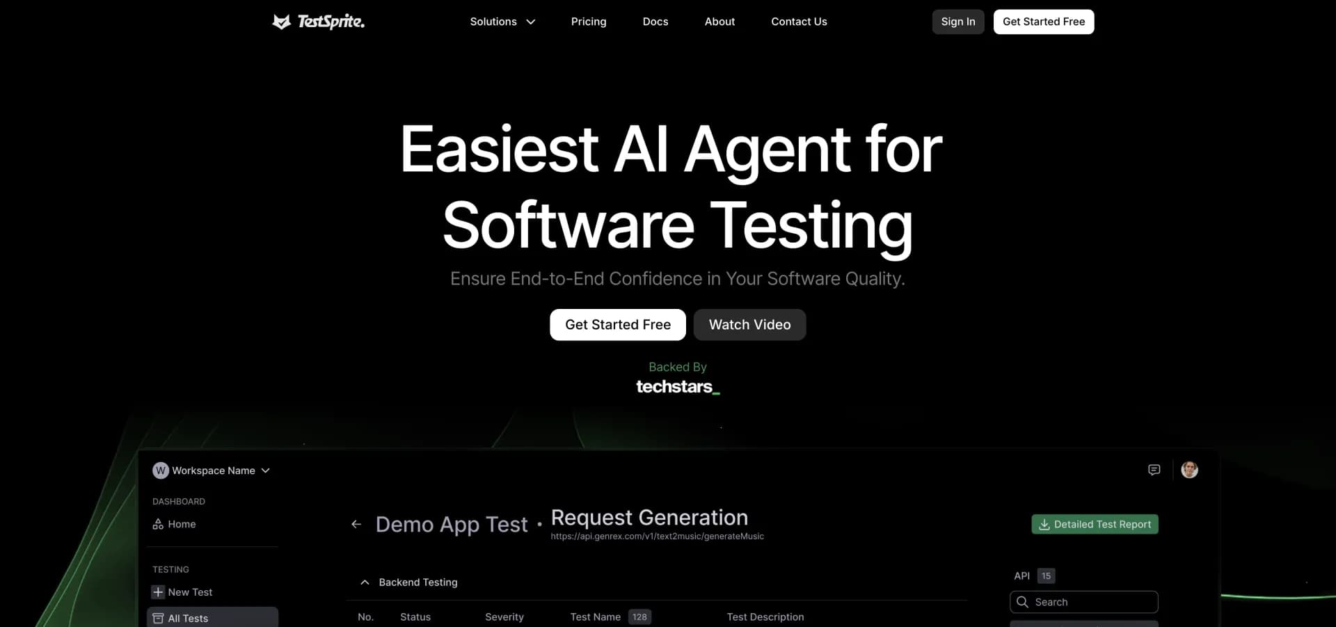 TestSpritev2 homepage screenshot — Elevate your testing with TestSprite.