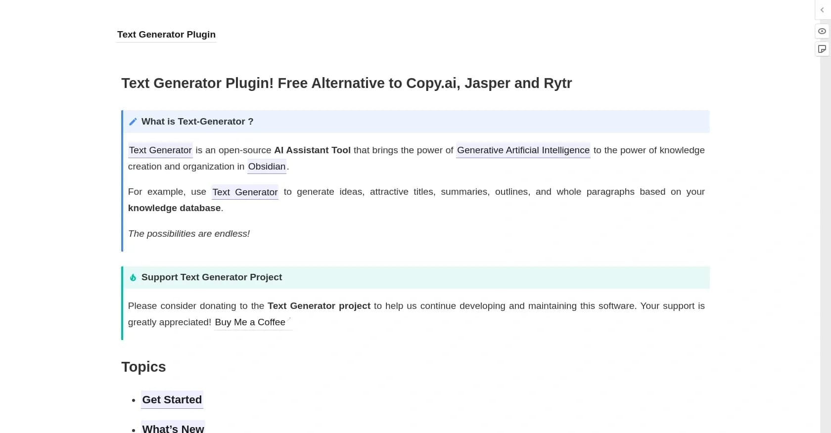 Text-Gen homepage screenshot — Generate ideas and content with AI-powered writing assistanc