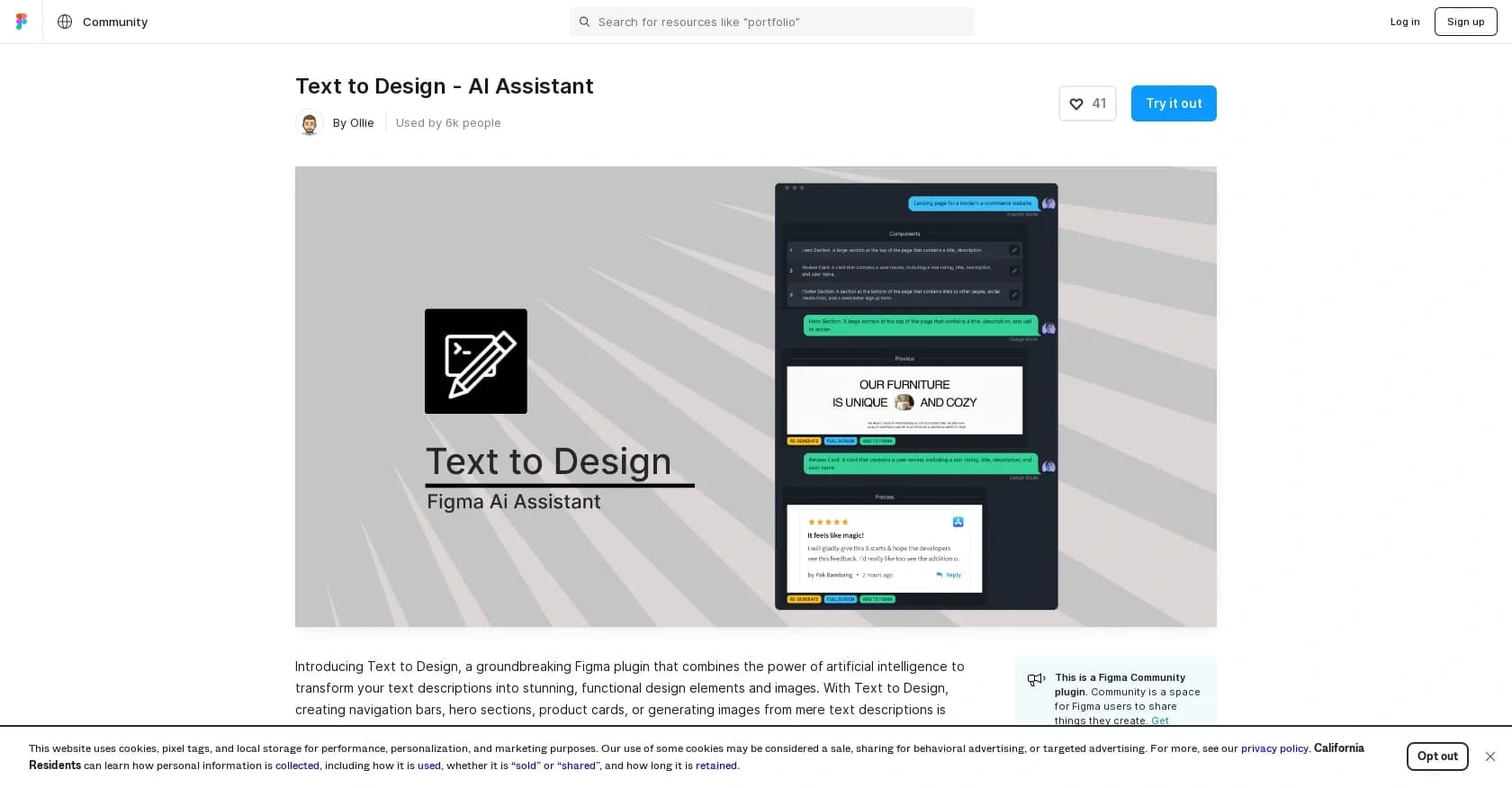 Text to Design homepage screenshot — Transform text into stunning designs with AI.