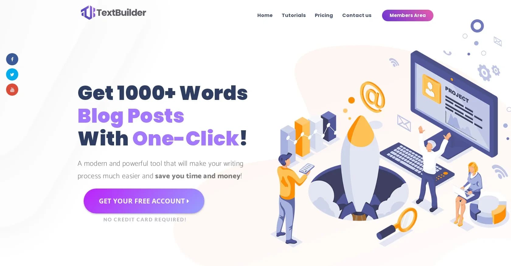 TextBuilder.ai homepage screenshot — Generate 1000+ word product reviews with one click