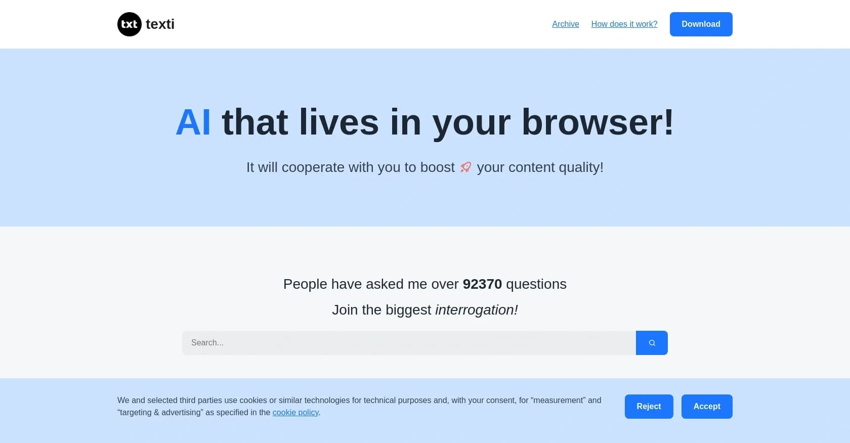 Texti homepage screenshot — AI copyright helper in your browser