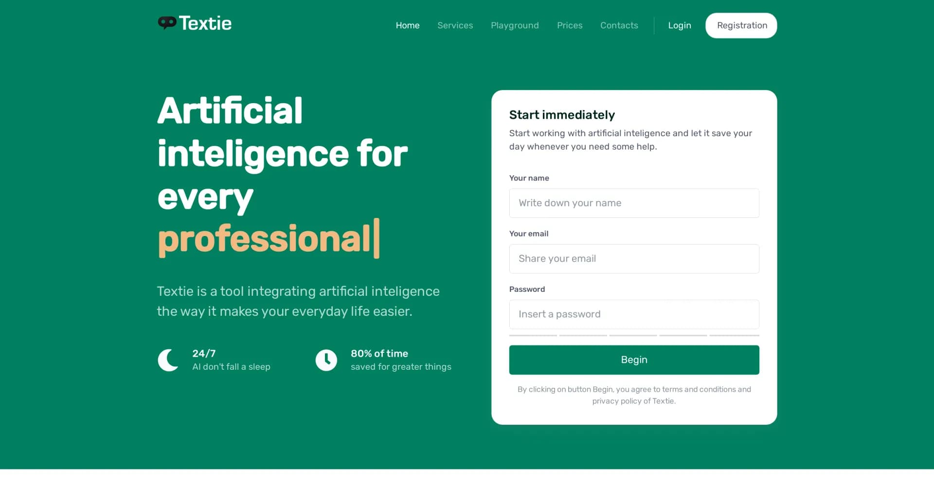 Textie homepage screenshot — AI that simplifies your everyday life