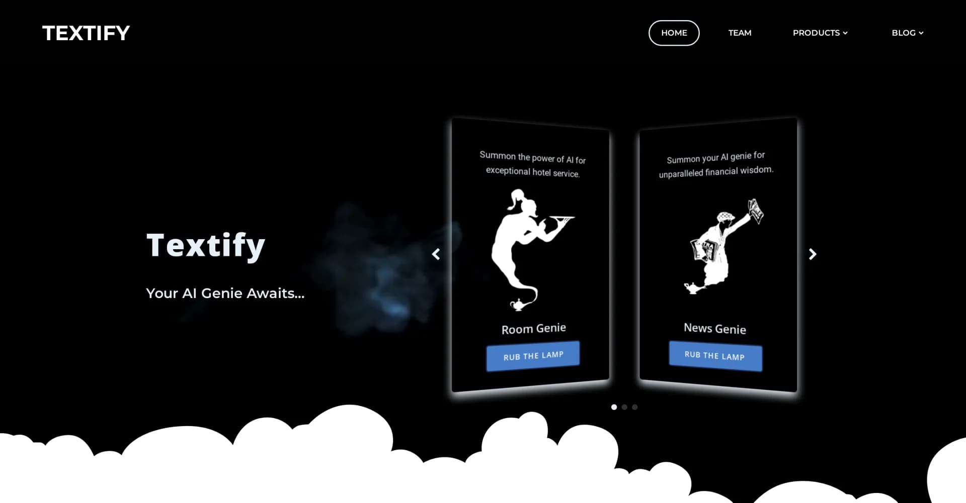 Textify homepage screenshot — Transform your business with AI genies