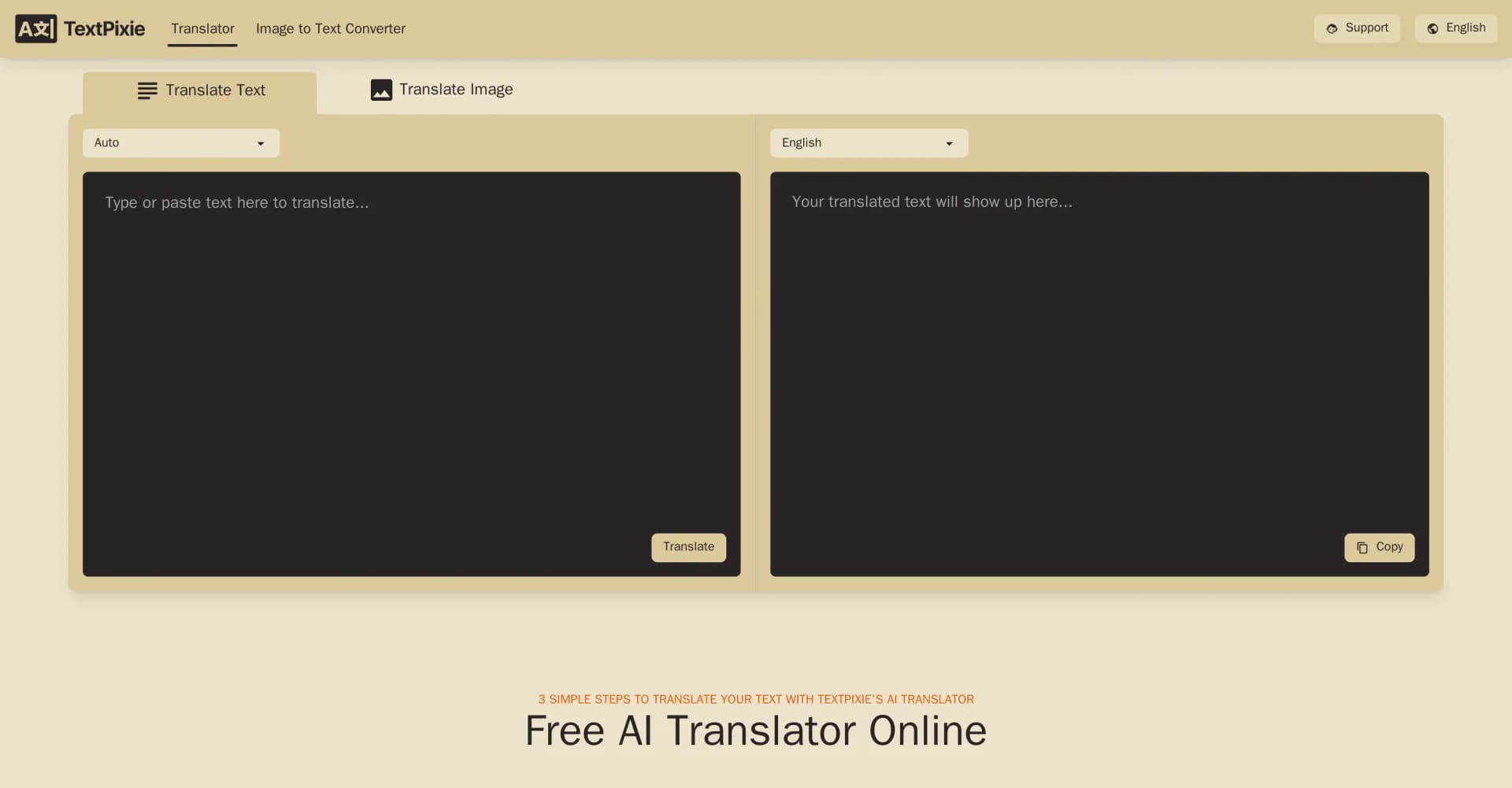 TextPixie homepage screenshot — Accurate AI translations for 100+ languages