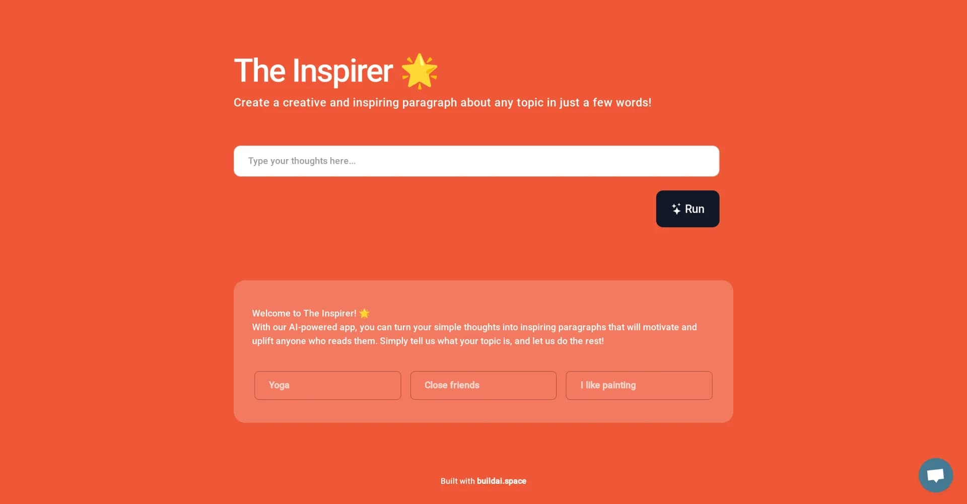 The Inspirer homepage screenshot — Spark creativity with AI-powered inspiration.