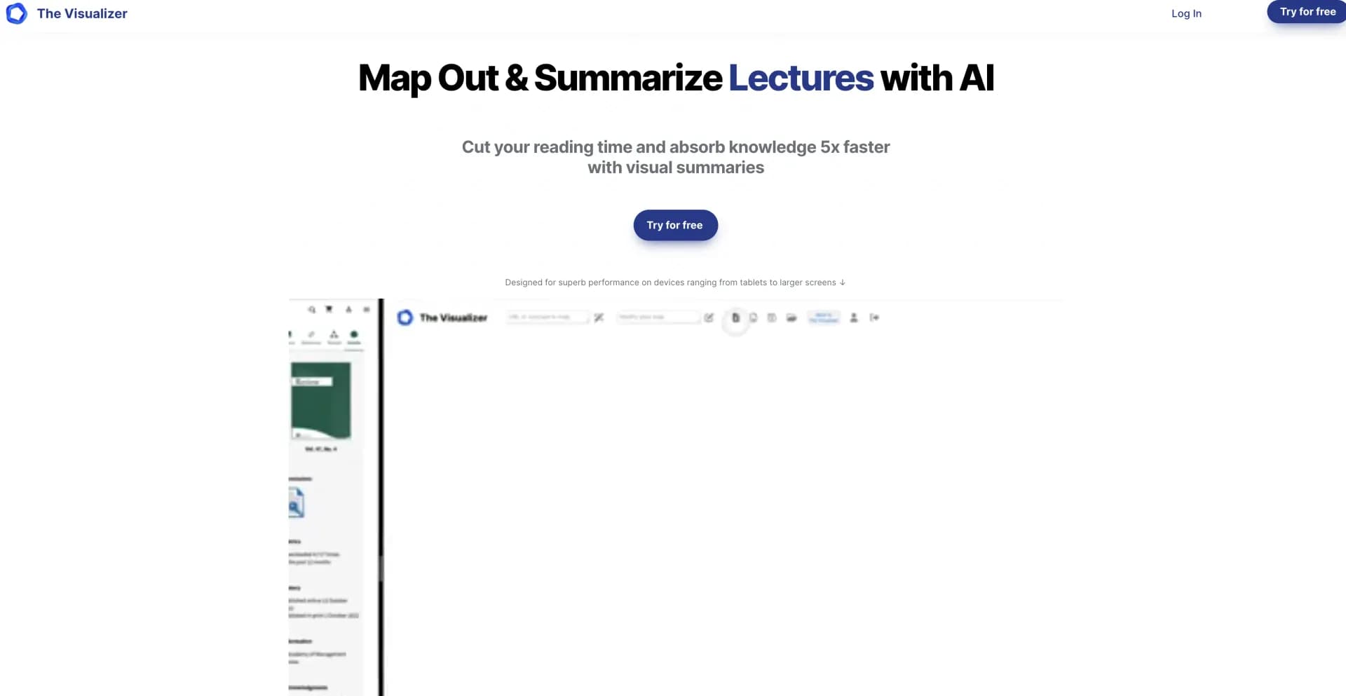 The Visualizer homepage screenshot — Transform complex concepts into clear visuals.