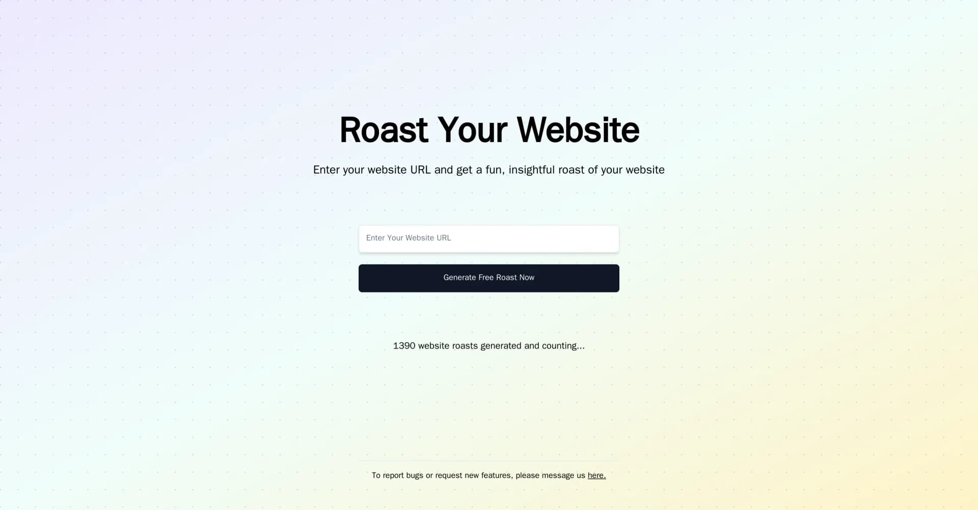 The Website Roast homepage screenshot — Roast your website for fun and insight.