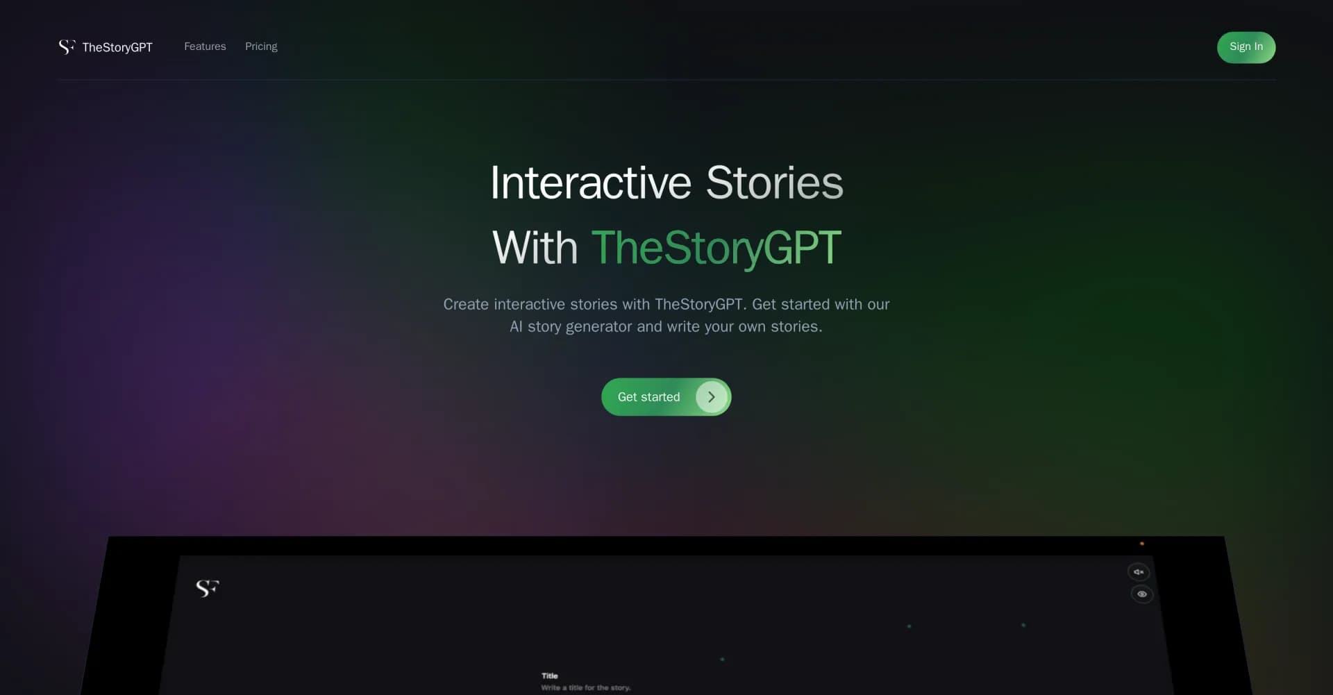 TheStoryGPT homepage screenshot — Craft interactive stories that shape with every choice.