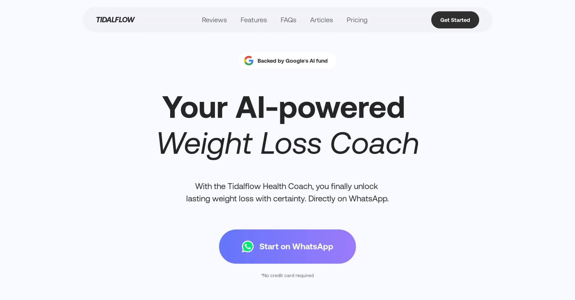 Tidalflow homepage screenshot — Unlock lasting weight loss with AI coaching
