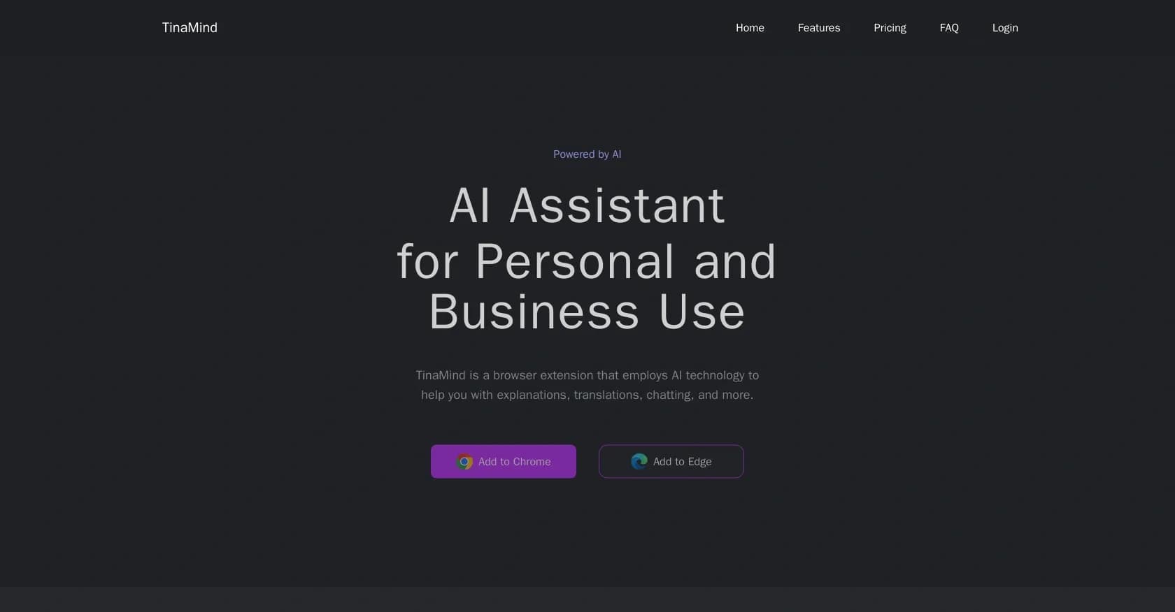 TinaMind homepage screenshot — AI-powered browser assistant for explanations, translations,