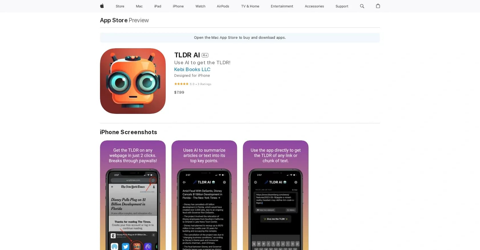 TLDR AI homepage screenshot — Summarizes articles and provides quick insights.