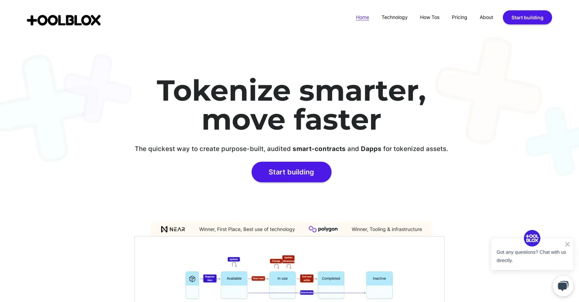 Toolblox homepage screenshot — Create audited smart-contracts and DApps quickly.
