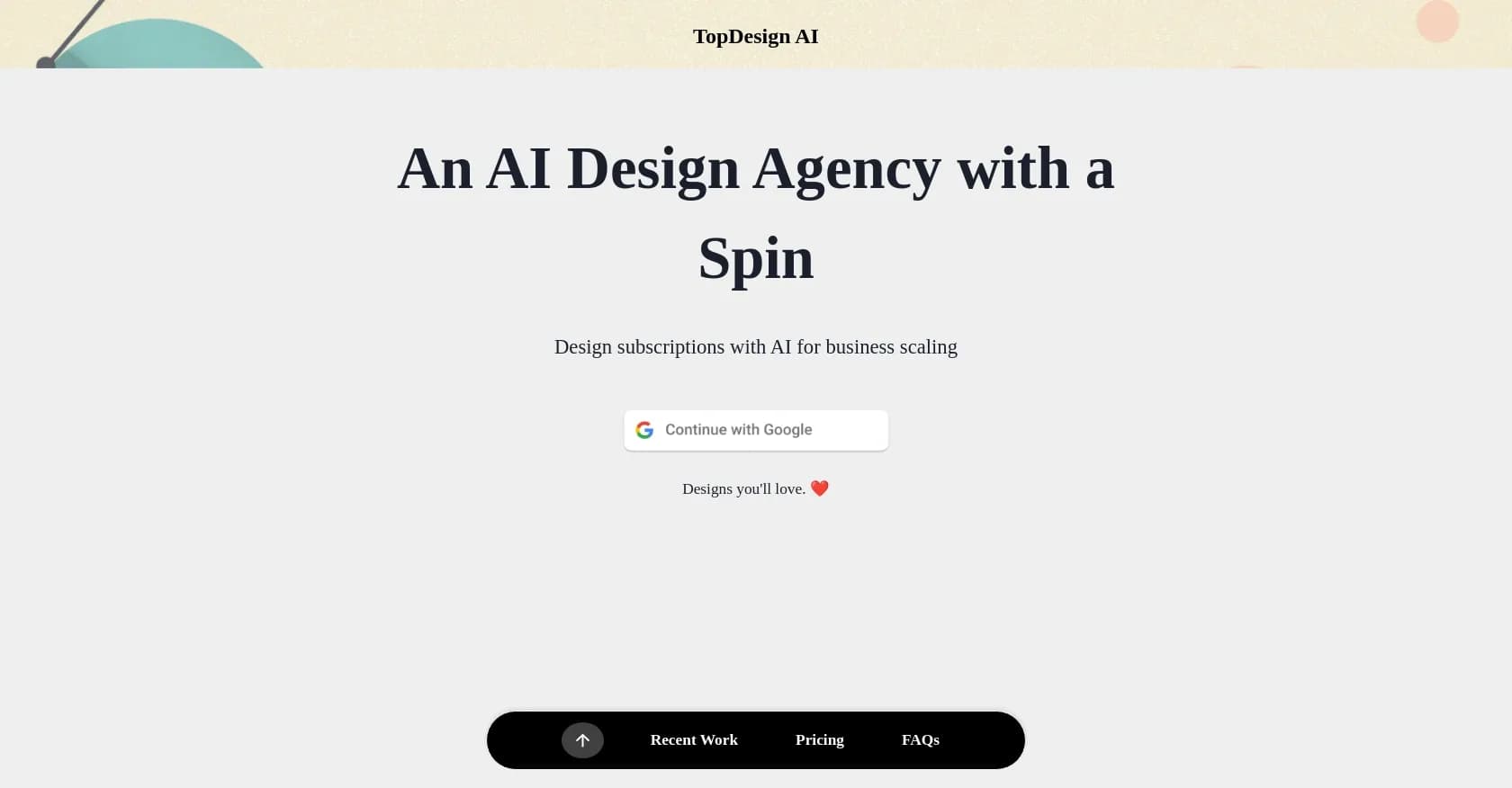 TopDesign homepage screenshot — AI-powered design framework for effortless website creation