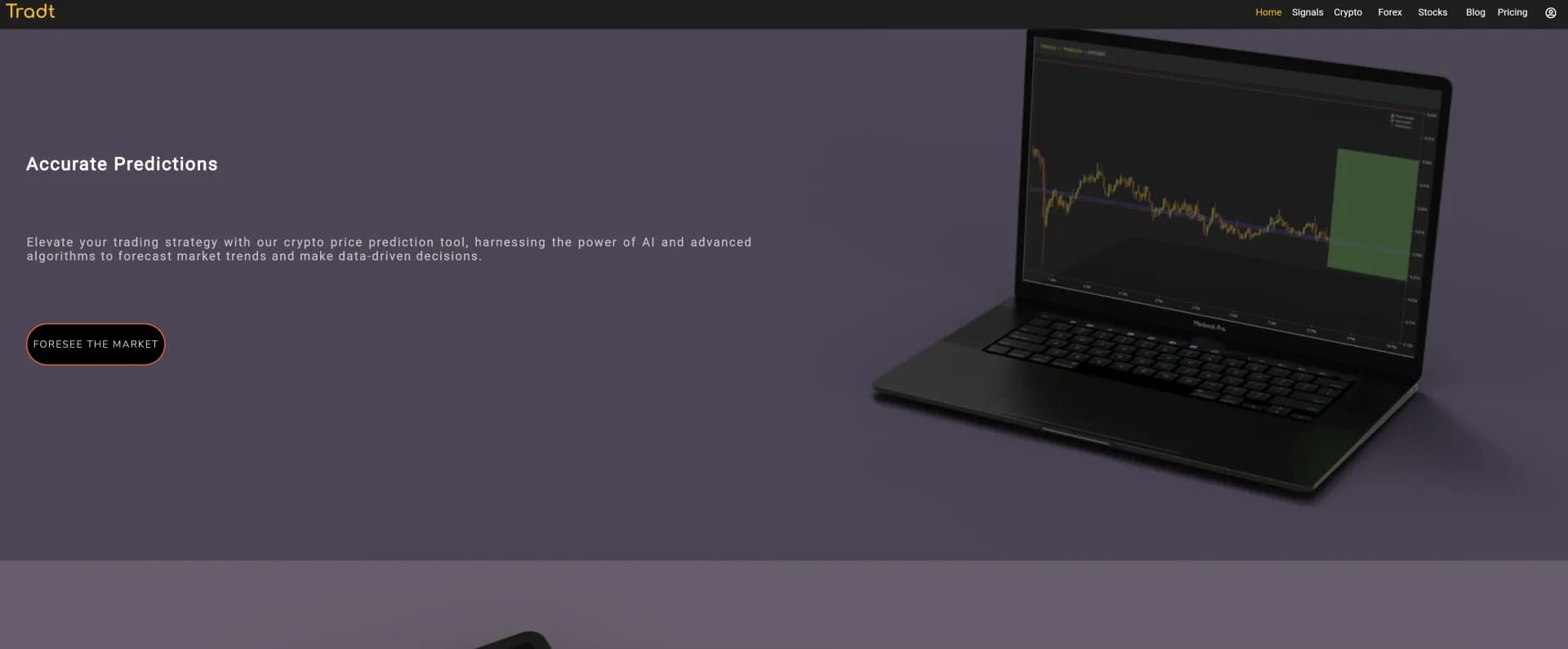 Tradt homepage screenshot — Your ultimate trading companion in cryptocurrency world.