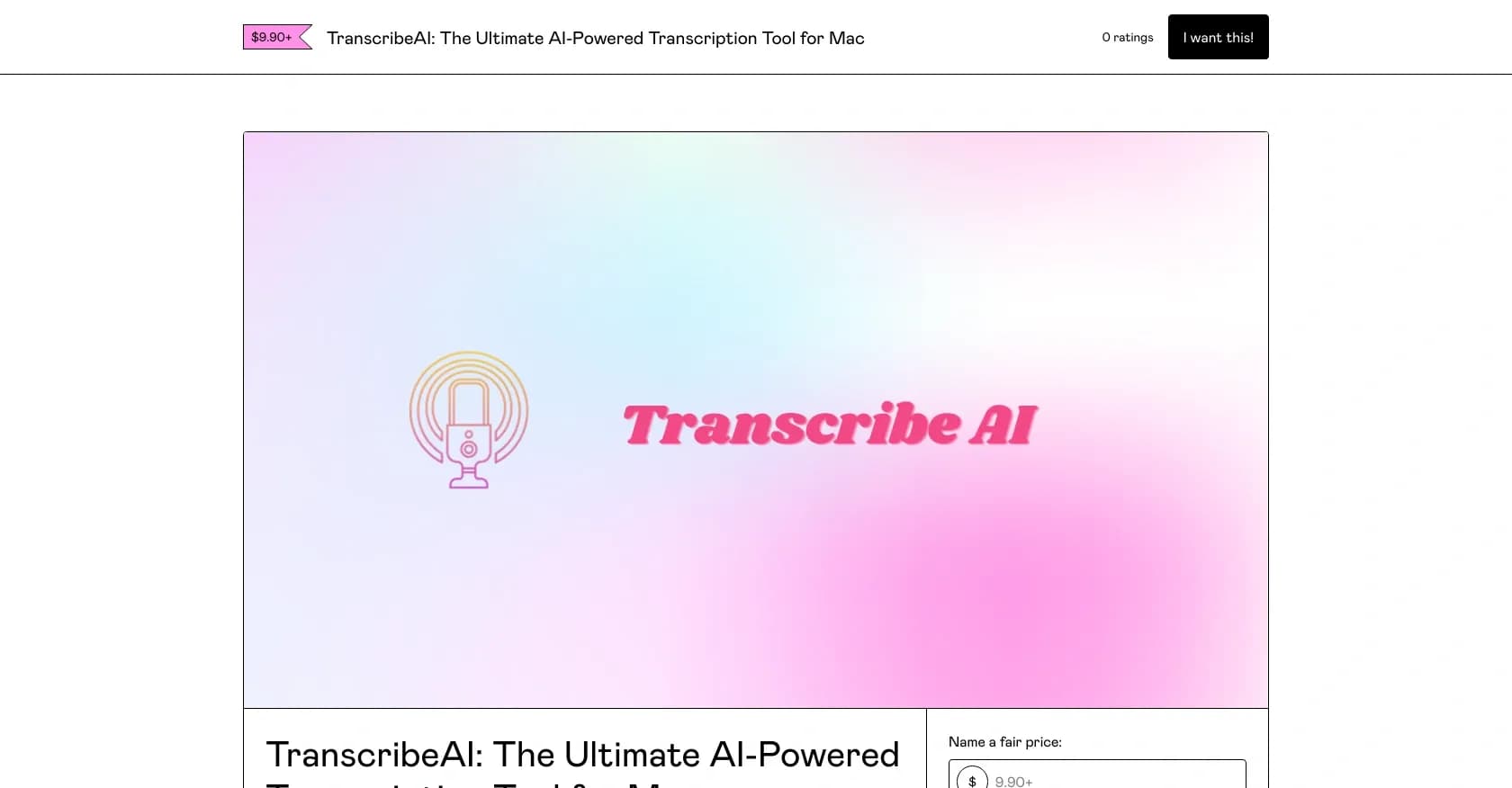 TranscribeAI homepage screenshot — Effortlessly turn audio recordings into text.