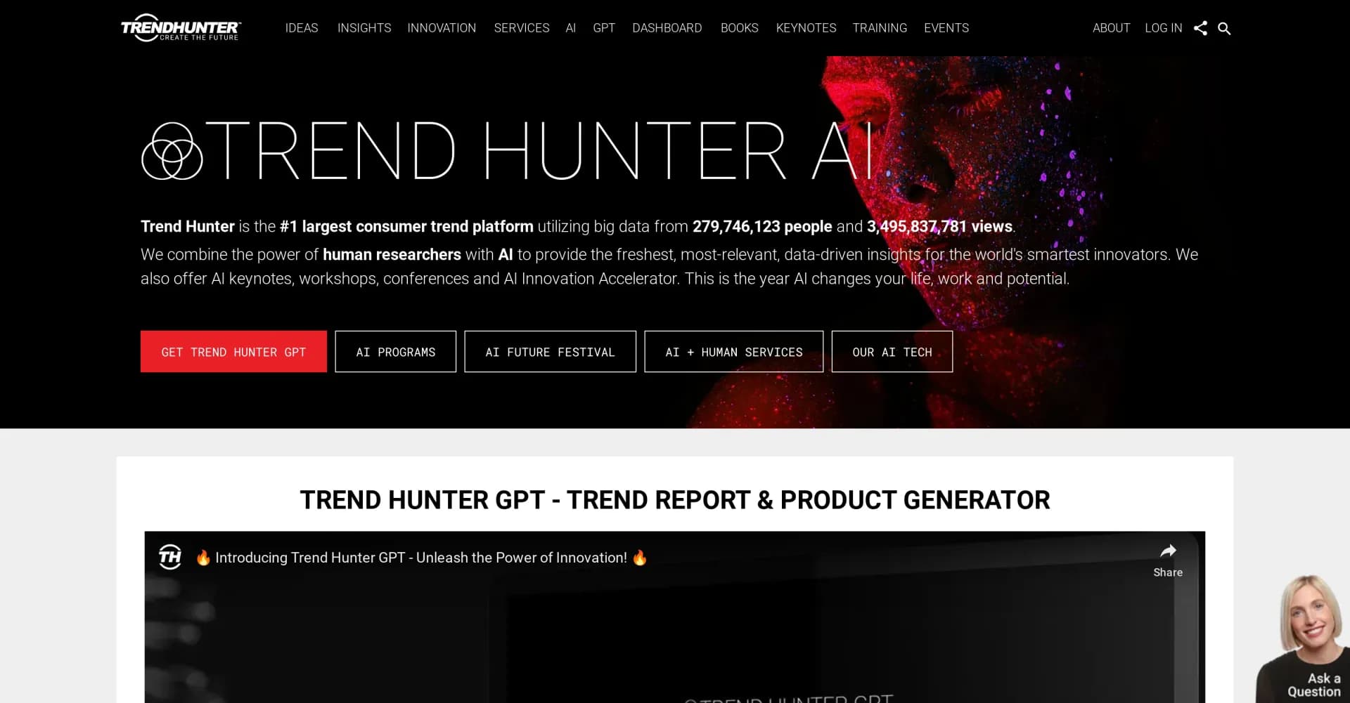 Trend Hunter homepage screenshot — Accelerate innovation with AI-powered trend research.