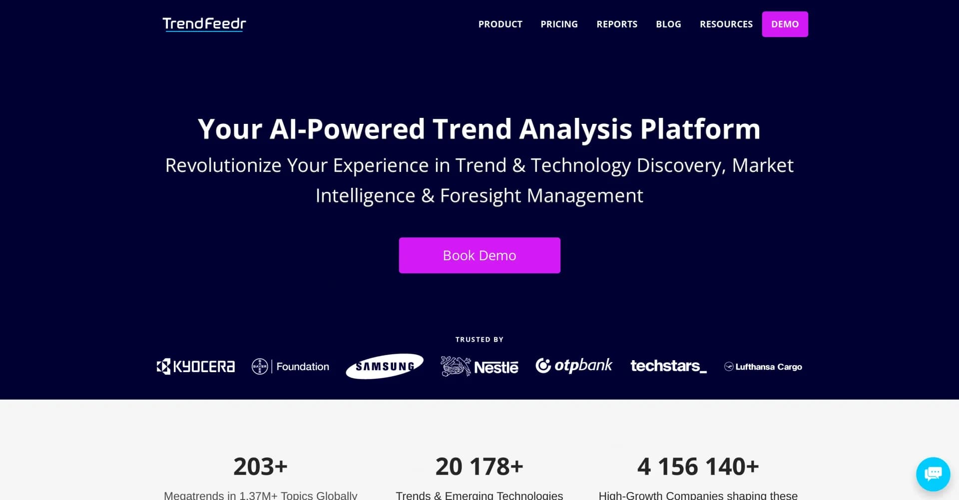 TrendFeedr homepage screenshot — Discover trends and emerging tech with AI insights.
