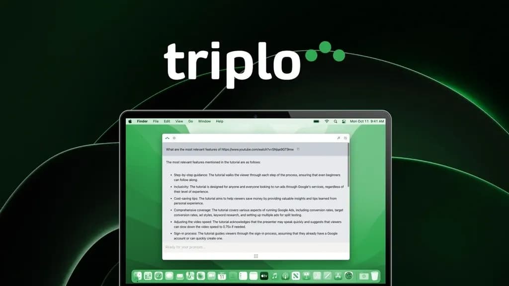 Triplo AI homepage screenshot — Unlock AI power for OS-wide productivity.