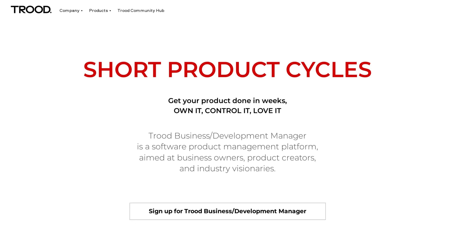 Trood homepage screenshot — Launch software with a superhuman team.
