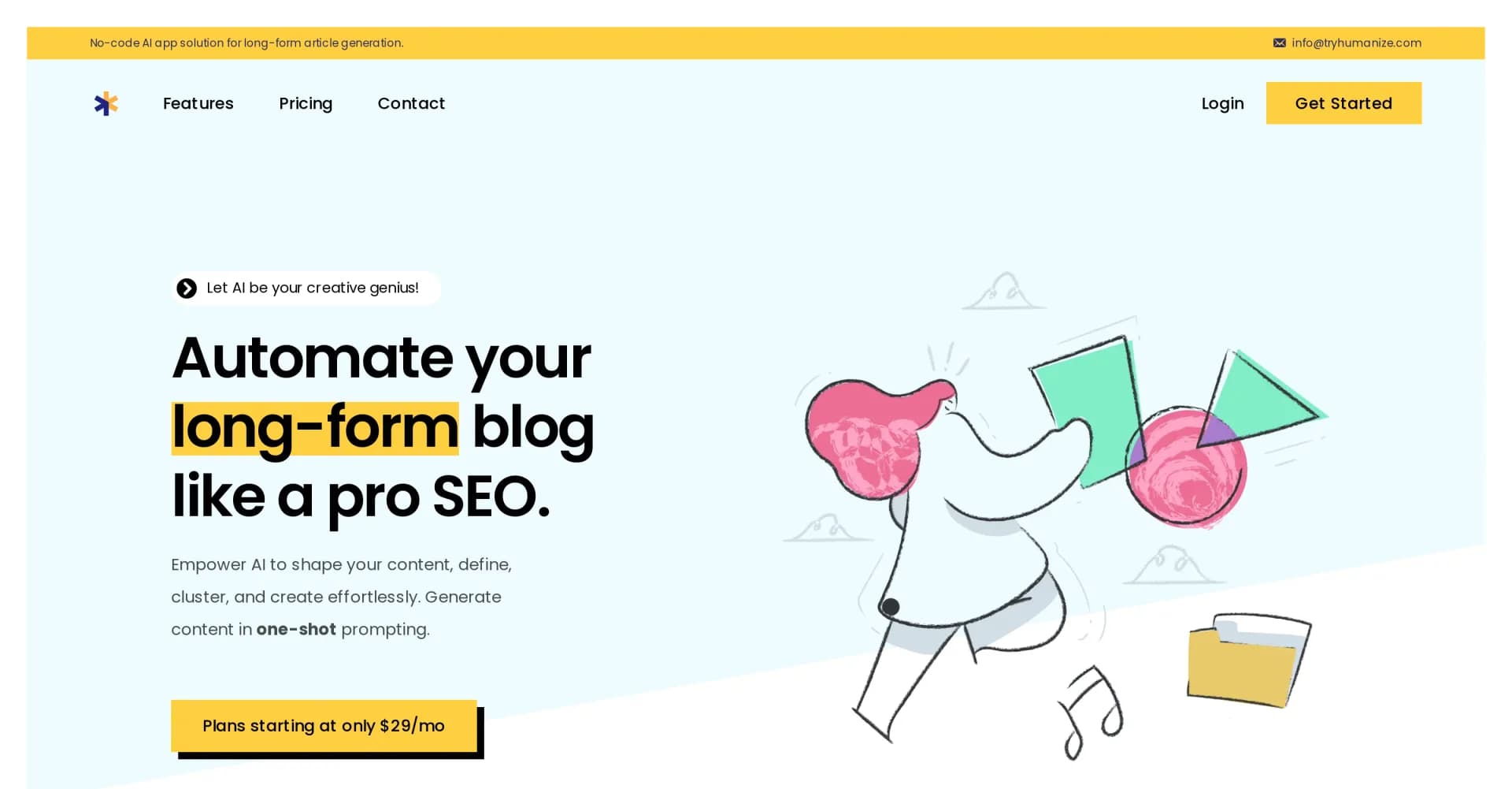 TryHumanize homepage screenshot — AI-powered one-click article publishing.