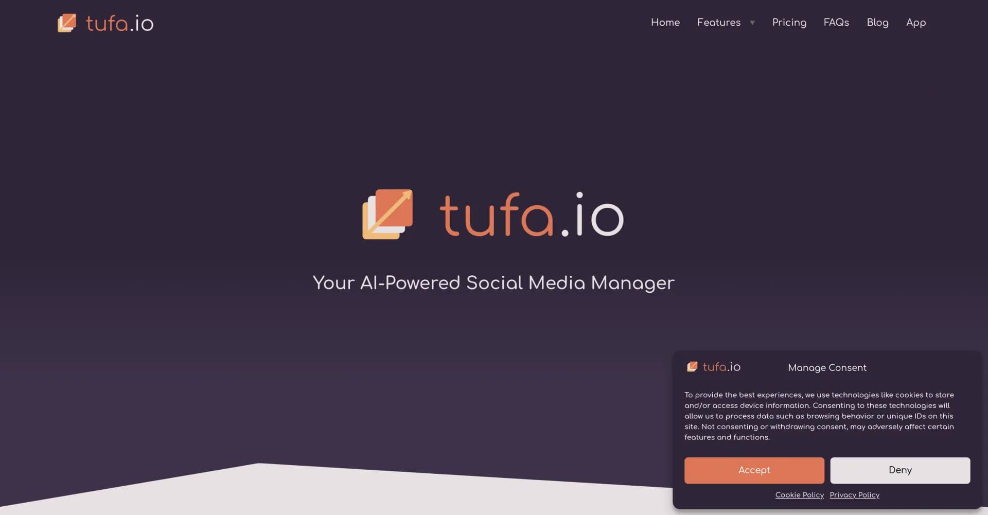 Tufa homepage screenshot — Automate social media to boost your brand
