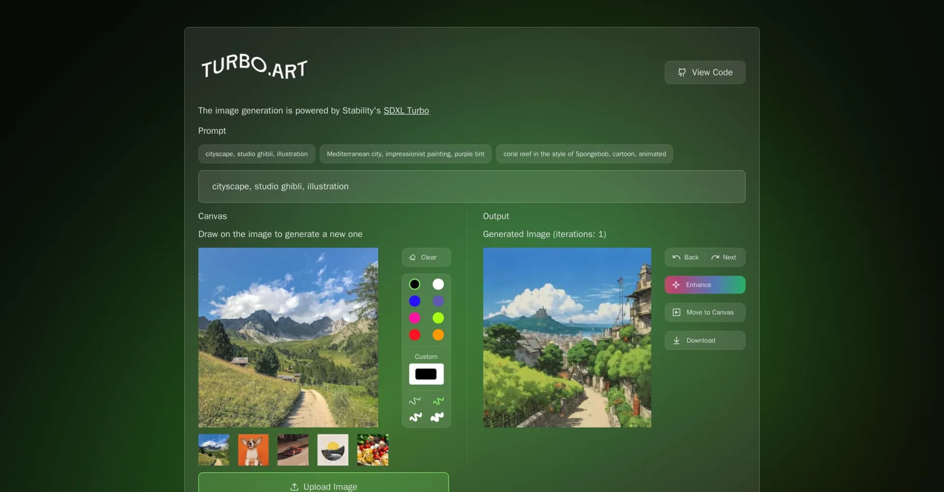 Turbo.Art homepage screenshot — Paint with AI: Transform sketches into stunning art.