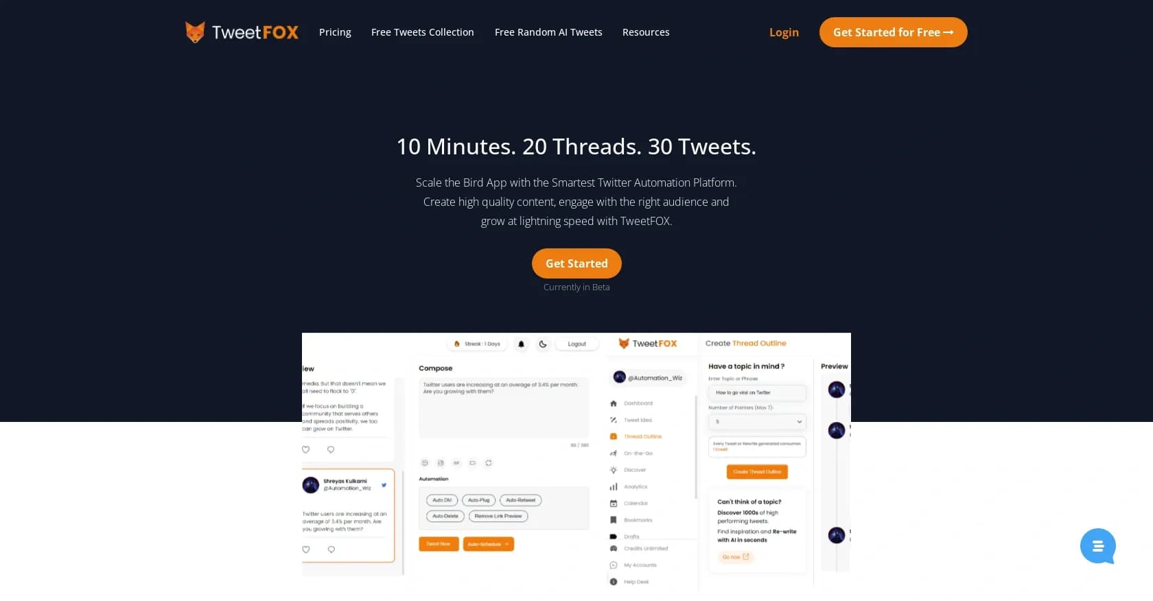 Tweetfox homepage screenshot — Scale Twitter with smart automation