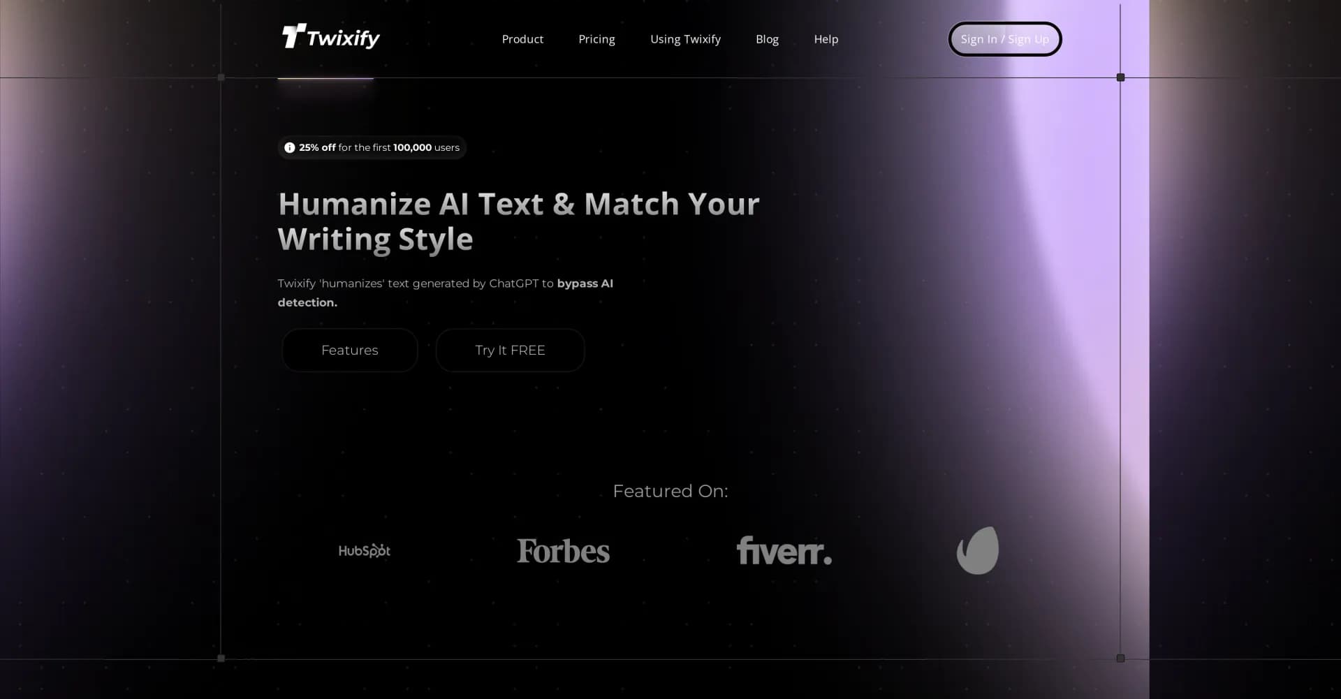Twixify homepage screenshot — Humanize AI text to bypass detection.