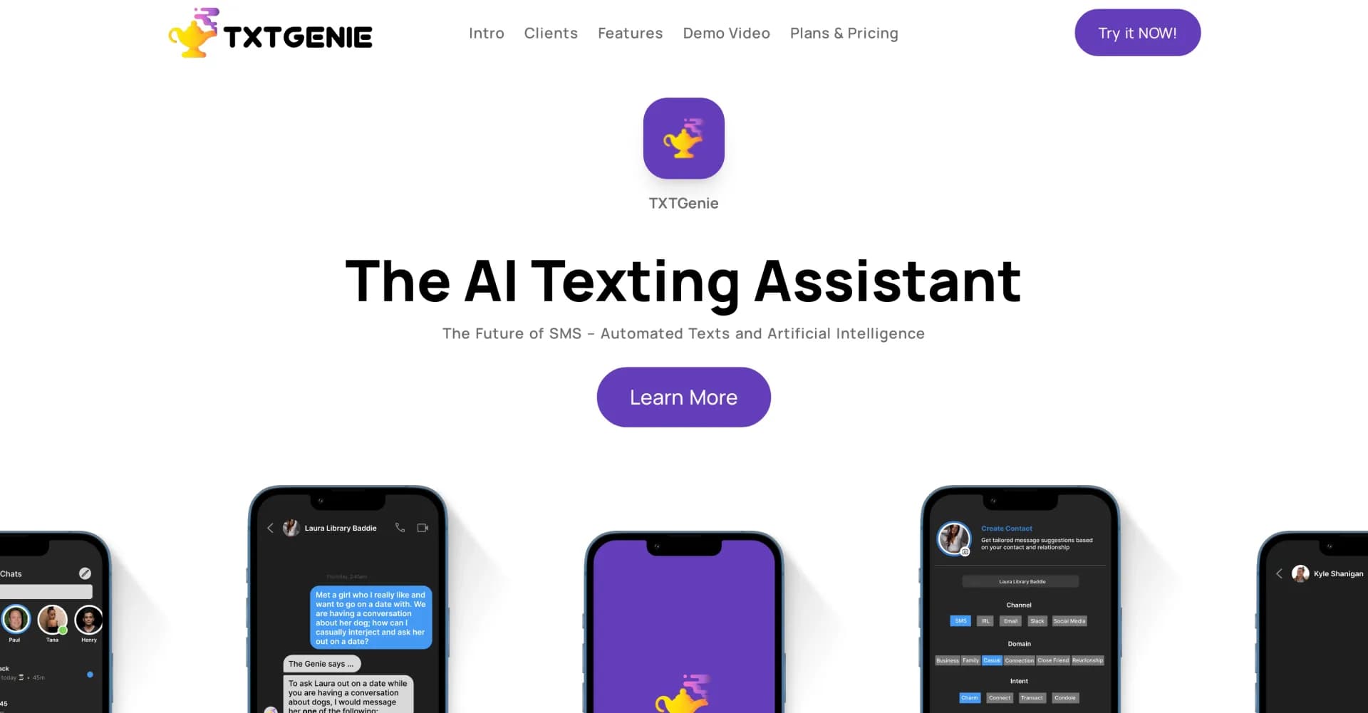 TXTGenie homepage screenshot — AI-powered text generation and analysis
