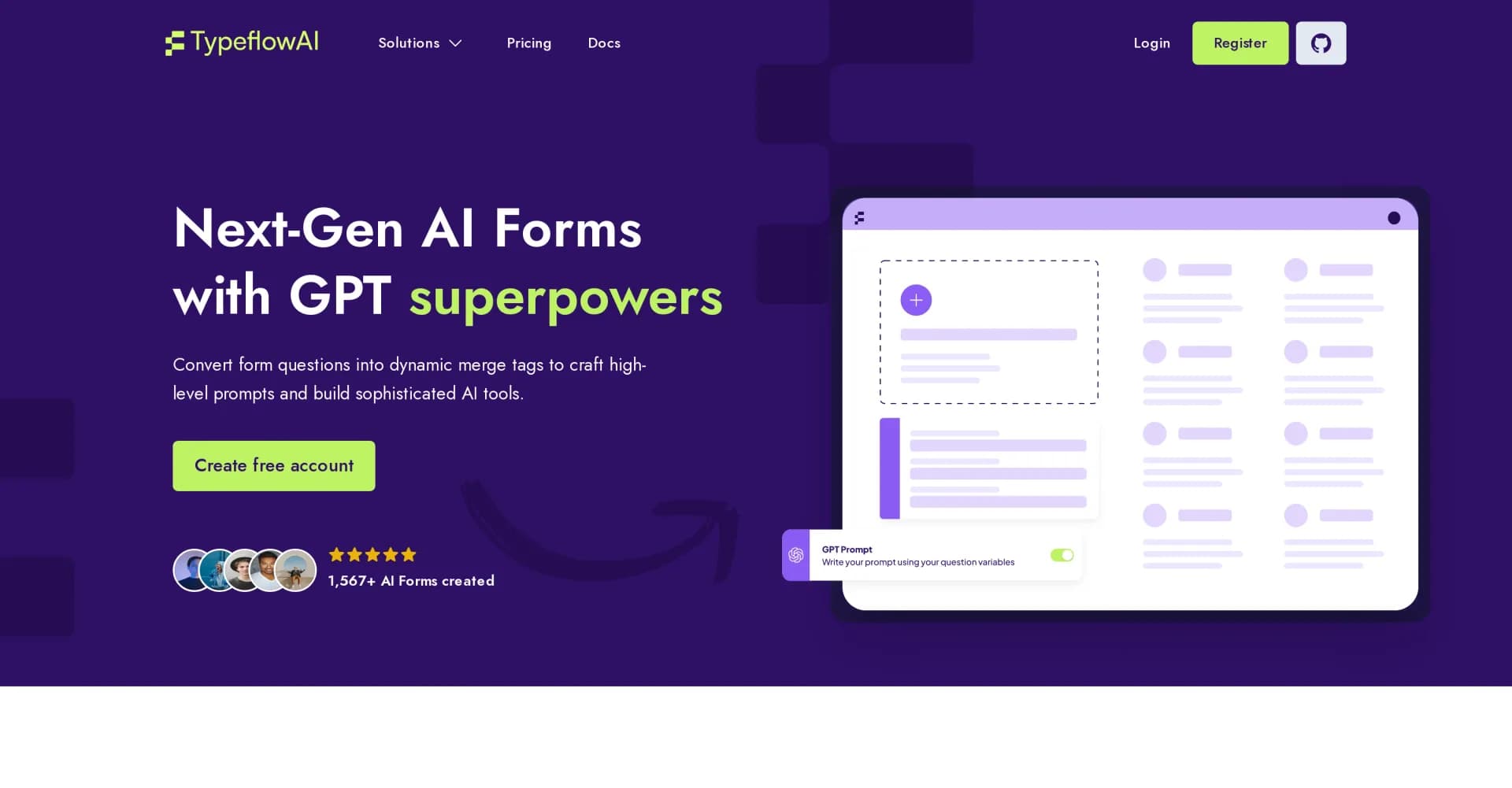TypeflowAI homepage screenshot — Craft dynamic AI forms with GPT superpowers