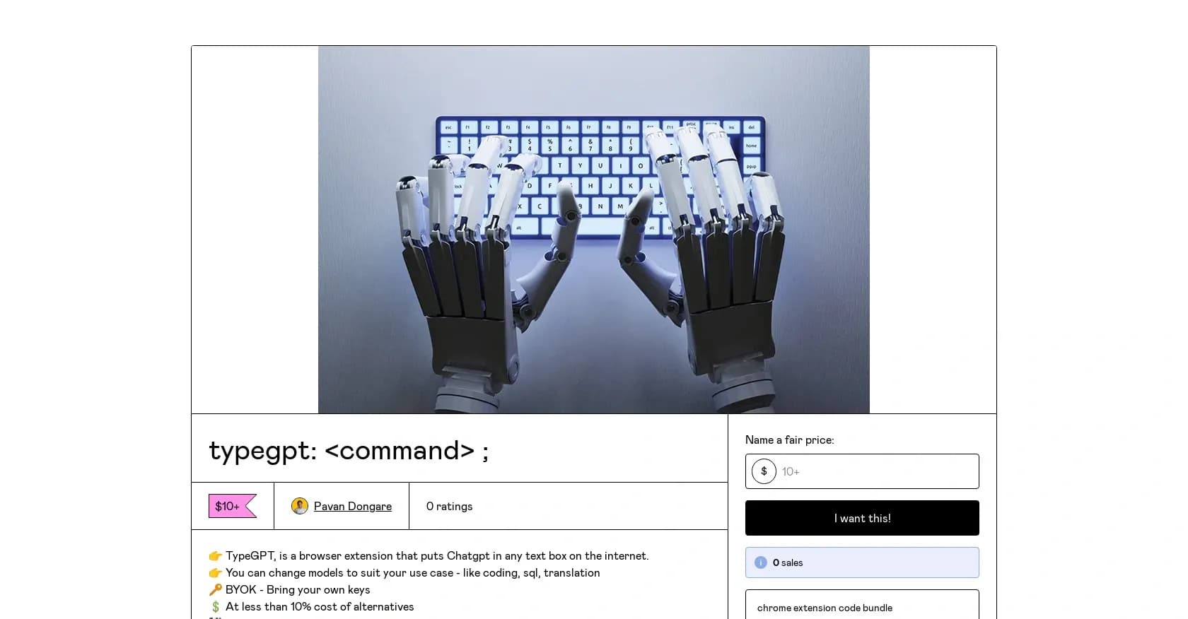 TypeGPT homepage screenshot — Put ChatGPT in any text box on the internet.