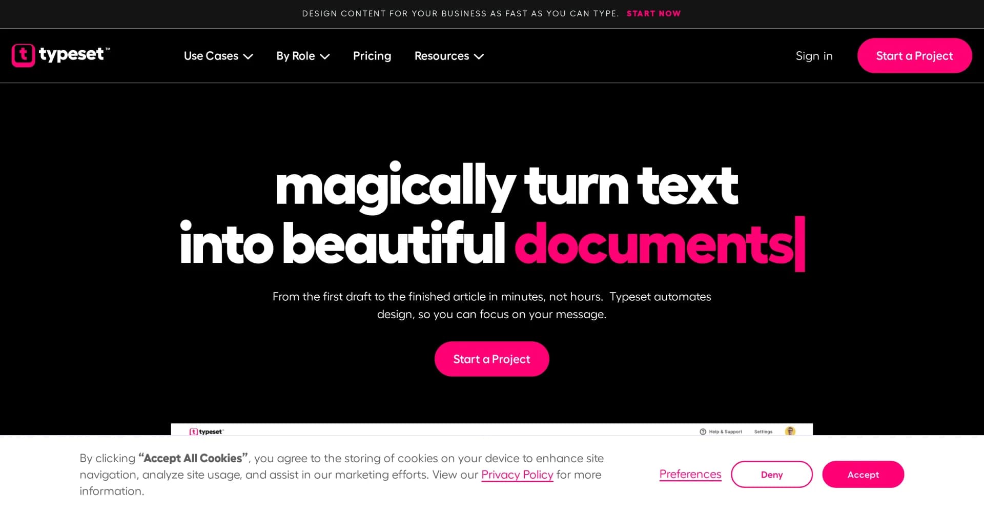 Typeset homepage screenshot — Create stunning AI presentations in seconds.